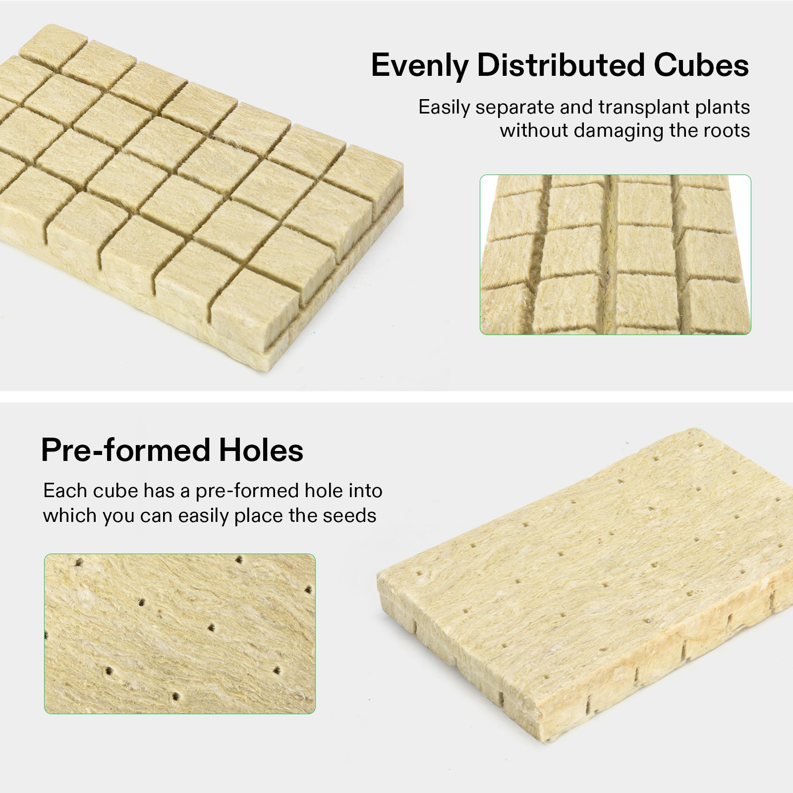 1.6" Rockwool Grow Cubes, 4 Sheets of 112 Plugs