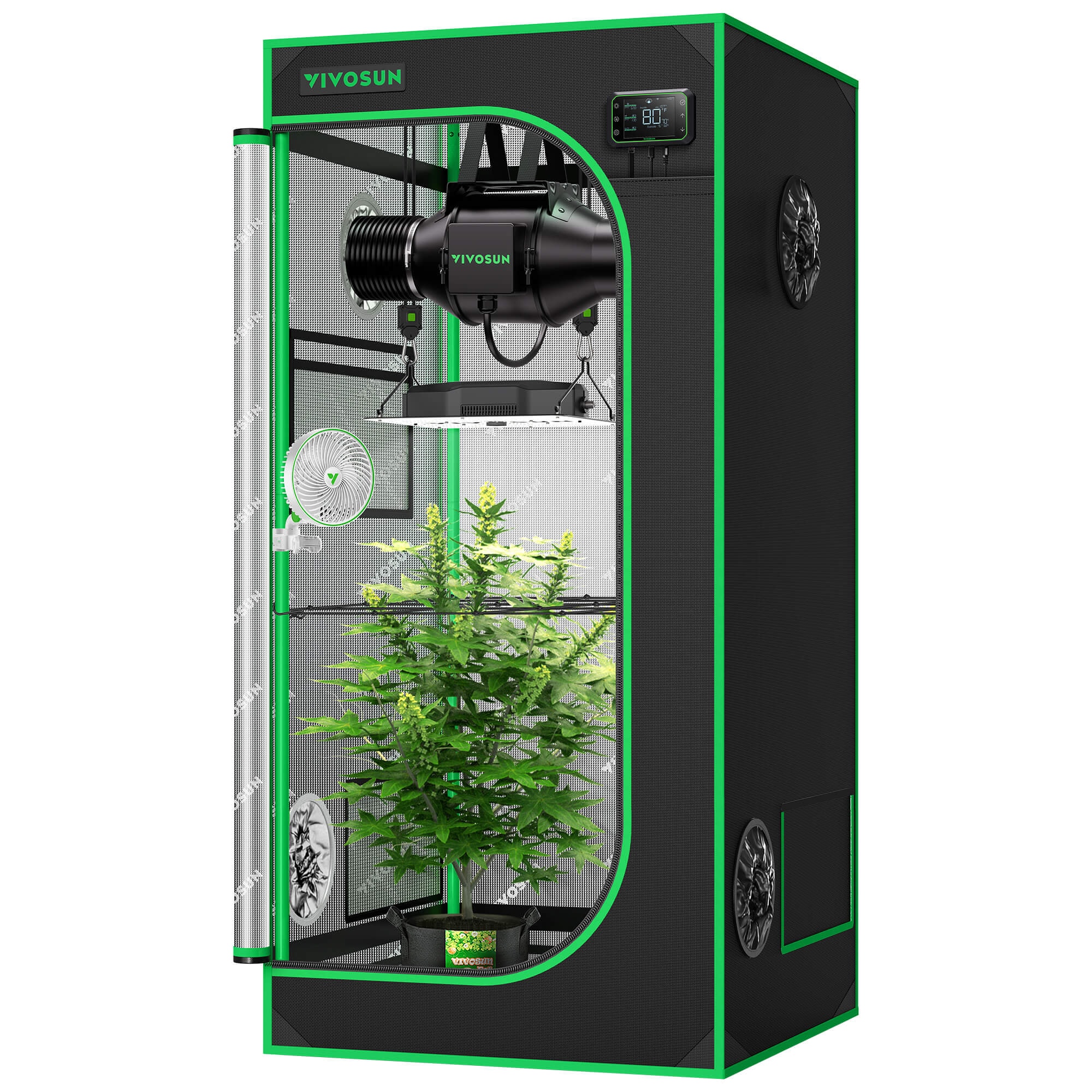 Smart Grow Tent Kit GIY-SGS-44 Lite 4x4, 4-Plant Complete System, with WiFi E42A Controller, 400W VS4000 LED Grow Light, 6-inch AeroZesh G6 Ventilation Combo, and AeroWave E6 Clip-on Fan