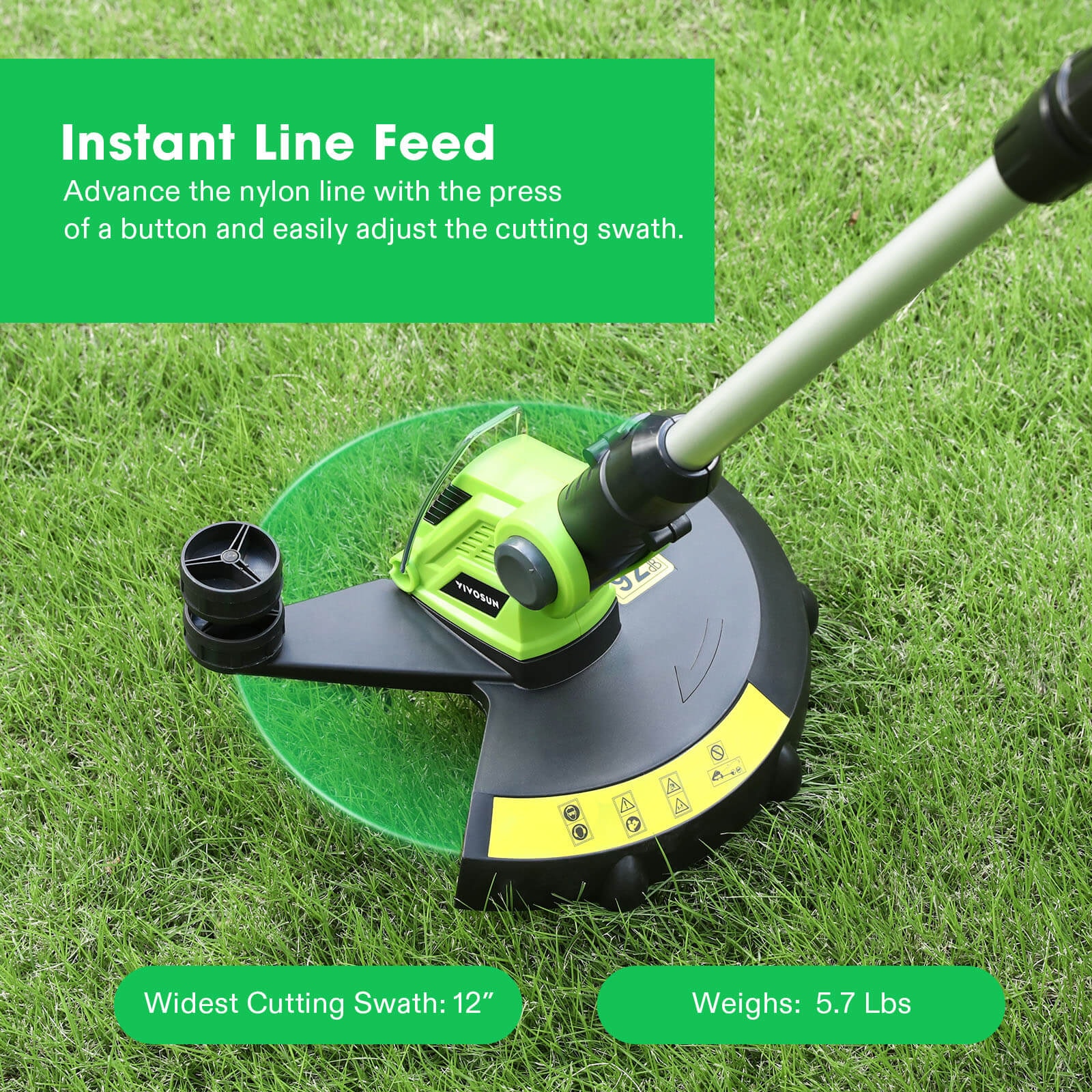 12” Cordless String Trimmer and Edger, 2-Speed Control with Adjustable Head