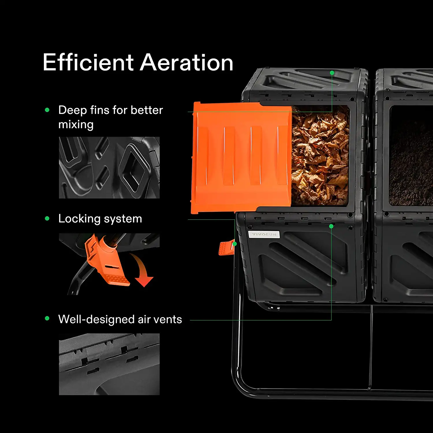 VIVOSUN Dual Chamber Tumbling Composter, 2X 18.5 Gallon Compost Bin, Heavy-Duty Compost Tumbler w/Sliding Door, Lockable Brake and Rotating Design, Outdoor