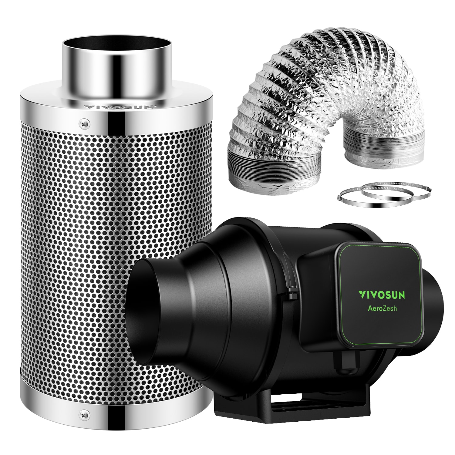 VIVOSUN Smart Grow System AeroZesh Smart Inline Duct Fan Kit with Carbon Filter and Ducting