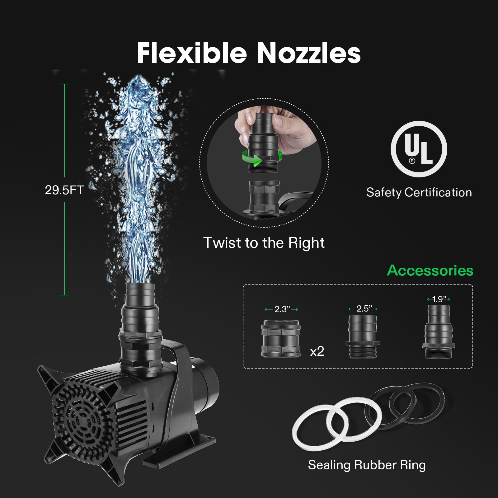 VIVOSUN 5284 GPH Submersible Water Pump 400W Ultra Quiet Pump with 20.3ft Power Cord High Lift for Pond Waterfall Fish Tank Statuary Hydroponic