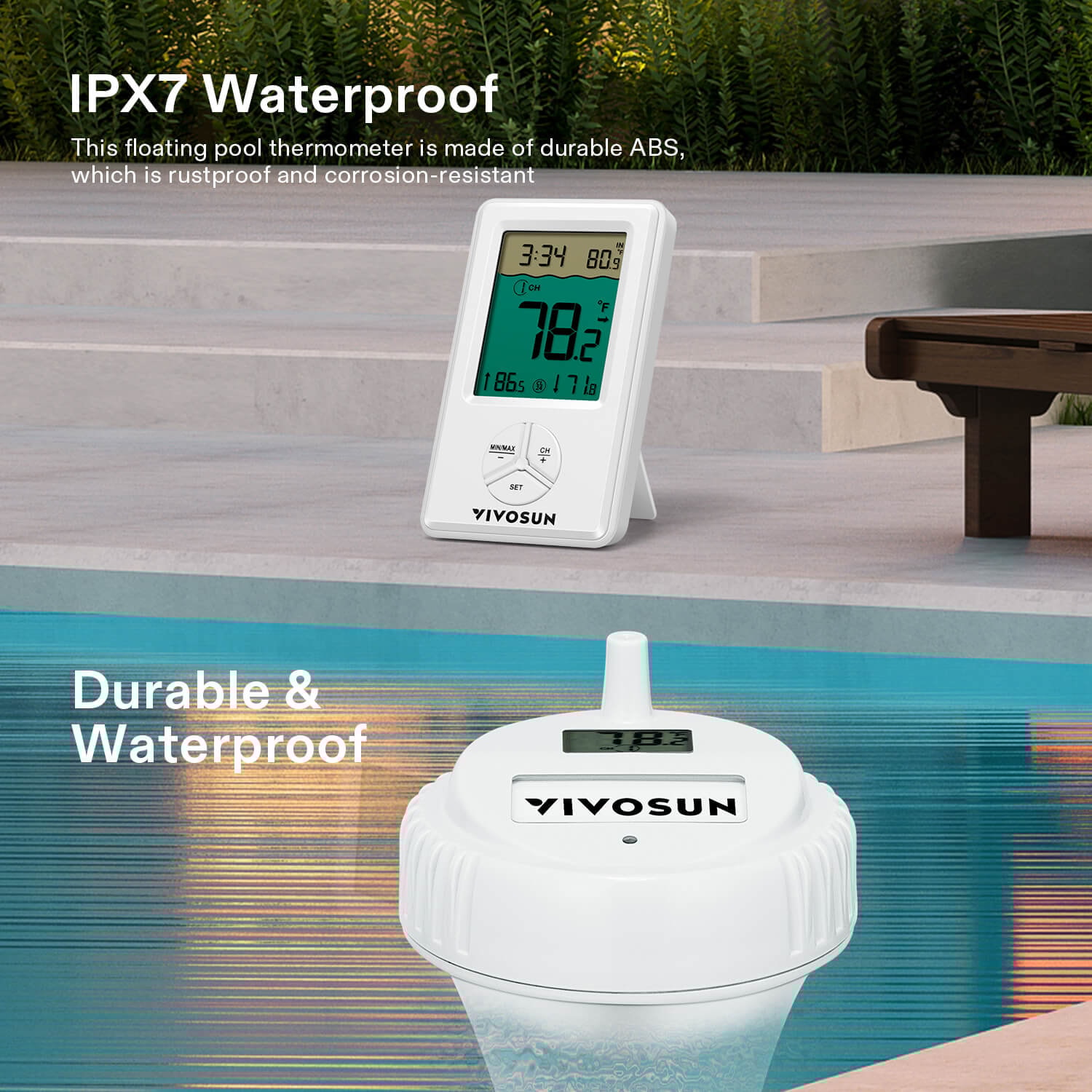 Wireless Floating Pool Thermometer Set, with Indoor Temperature Humidity Monitor