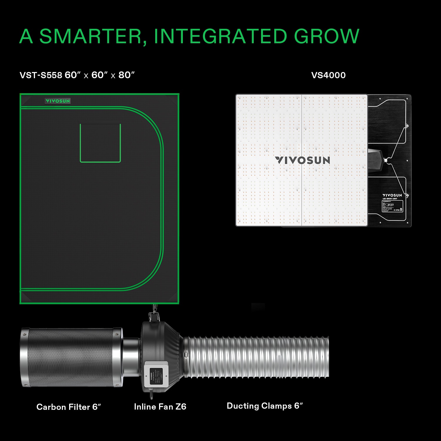 VIVOSUN GIY 5 x 5 ft Basic Grow Kit with VS4000 LED Light, 440CFM Inline Duct Fan, 6-Inch Carbon Filter