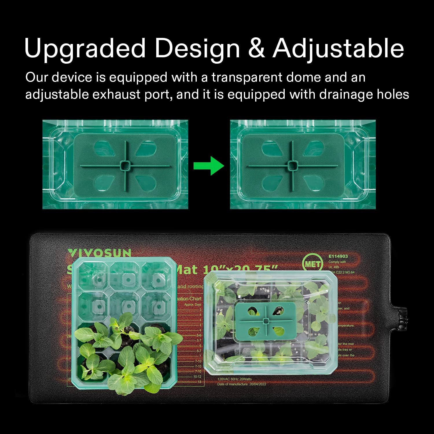 VIVOSUN 6-Pack Seed Starter Trays, 72-Cell Seed Starter Kit with Humidity Dome, Flat Reusable Plant Germination Trays with Drain Hole, Green Propagation Tray for Planting Seeds