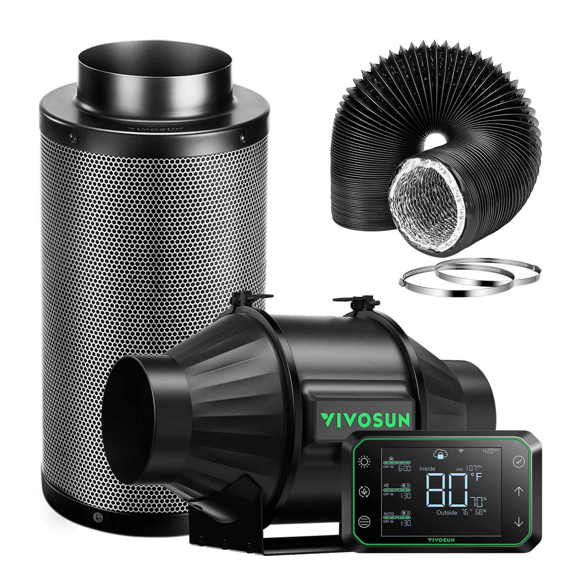 AeroZesh T4 4-inch 210 CFM Inline Duct Fan Combo with E12 Speed Controller