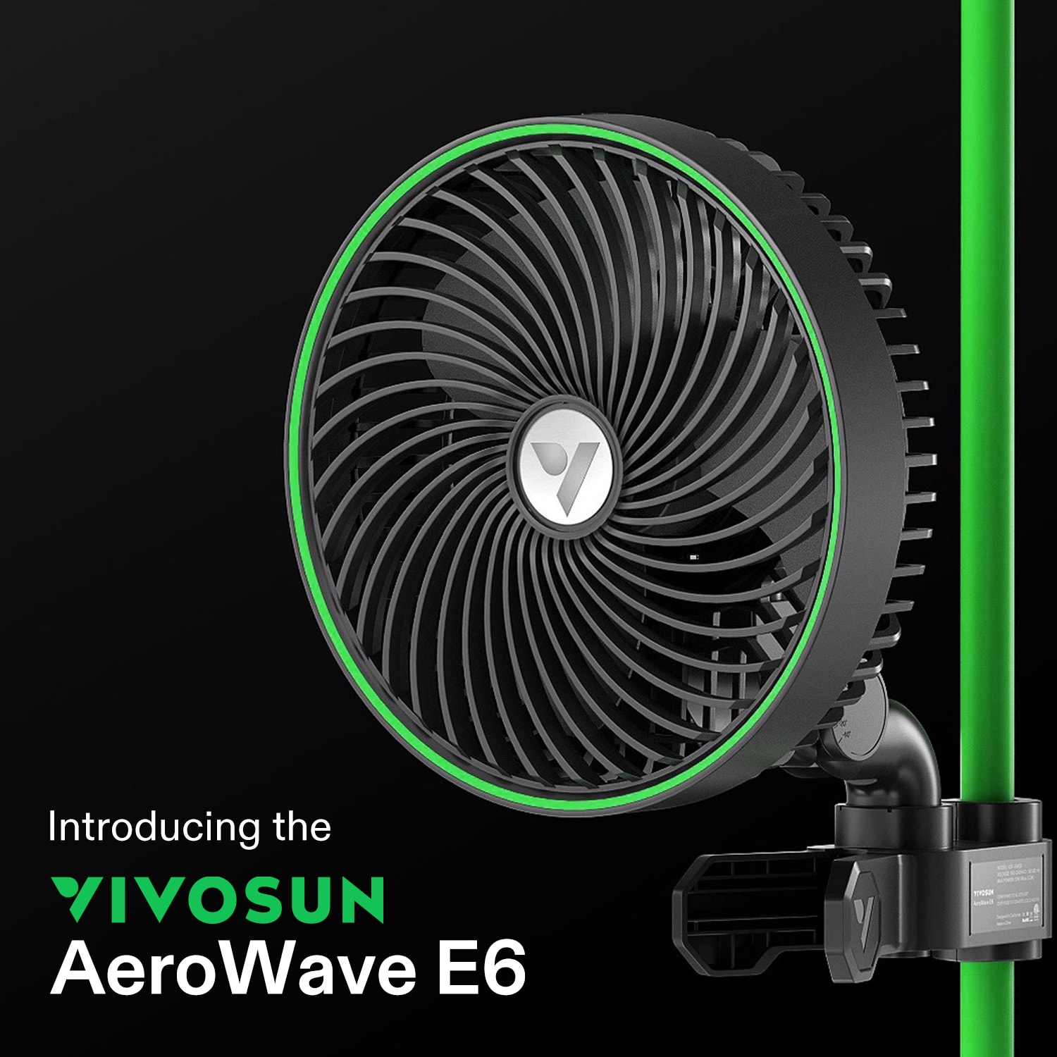 AeroWave E6 Clip-on Fan, EC Motor, Auto Oscillation Fan, Air Circulator For Grow Tent, Green, 2 Pack