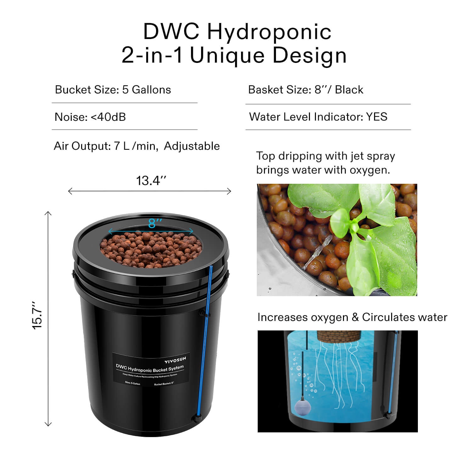 VIVOSUN 5 Gallon DWC Hydroponic System Kit