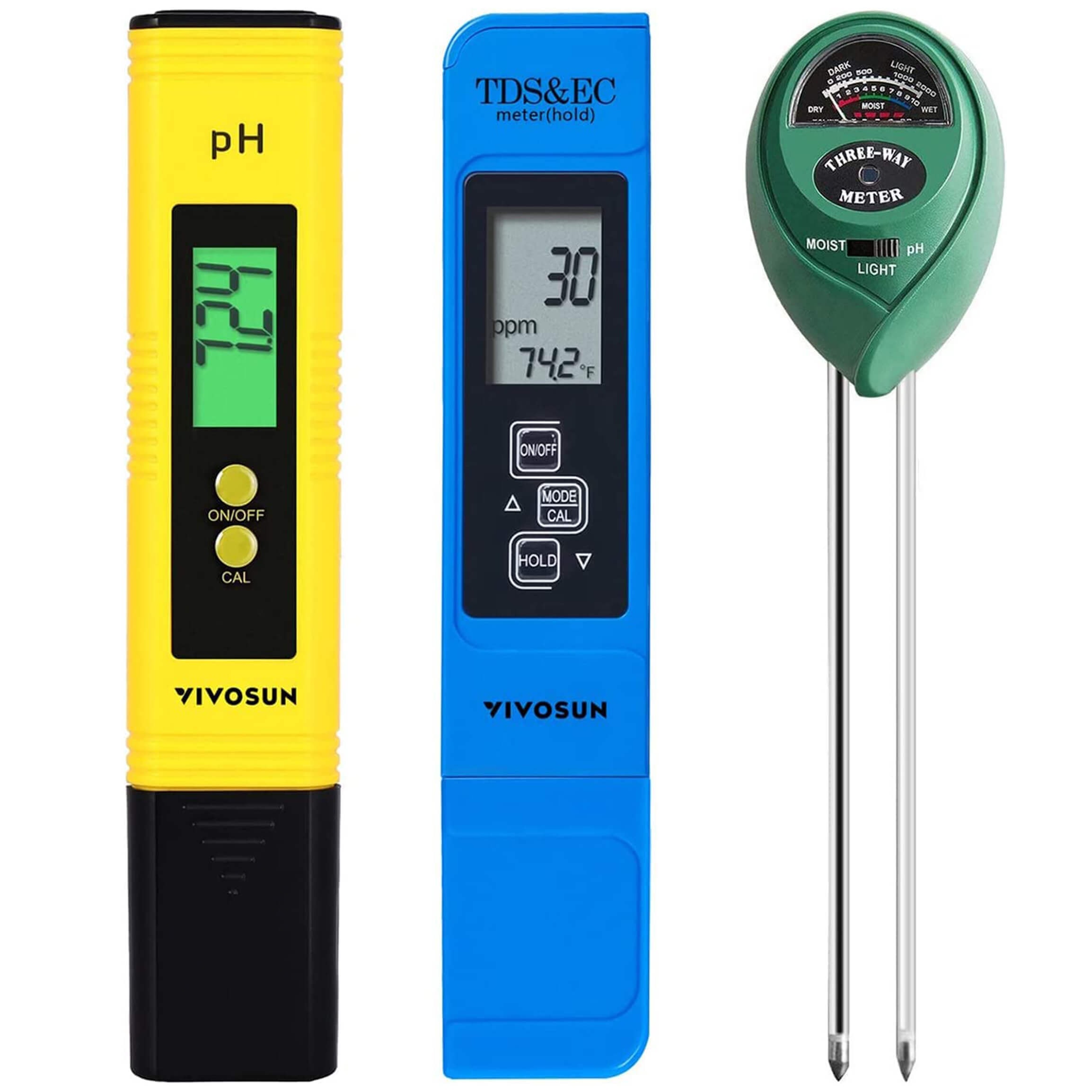 VIVOSUN Digital PH Meter, 3-in-1TDS EC and Temperature Meter, Plant Soil MoistureTester Combo for Home, Garden and Hydroponics