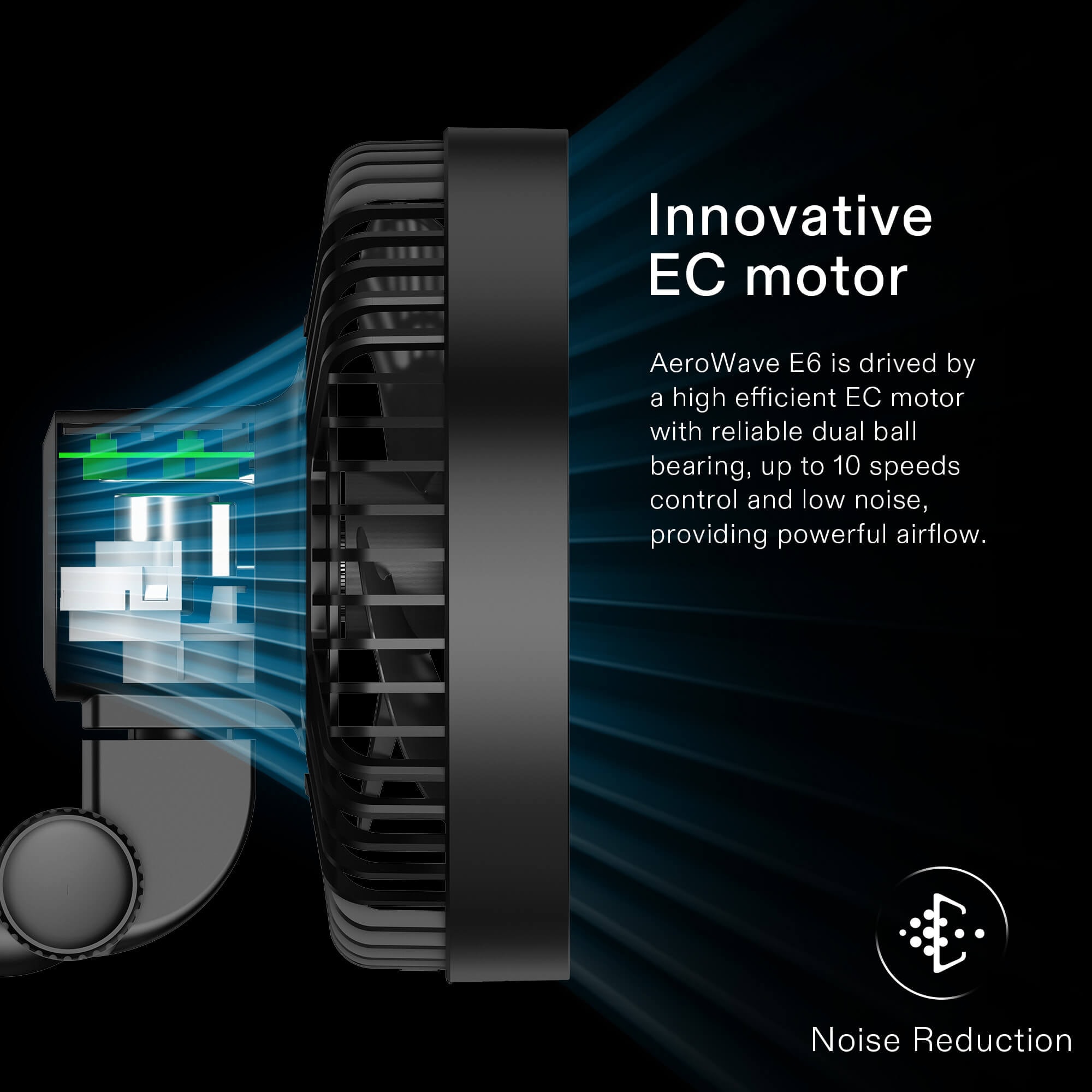 AeroWave E6 Clip-on Fan, EC Motor, Auto Oscillation Fan, Air Circulator For Grow Tent, Green, 2 Pack