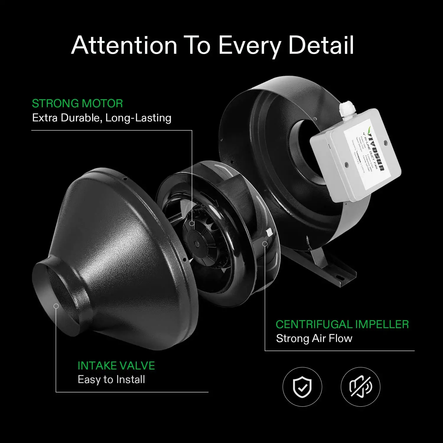 VIVOSUN 8-Inch 740 CFM Inline Duct Fan Kit with Black Carbon Filter and Black Ducting