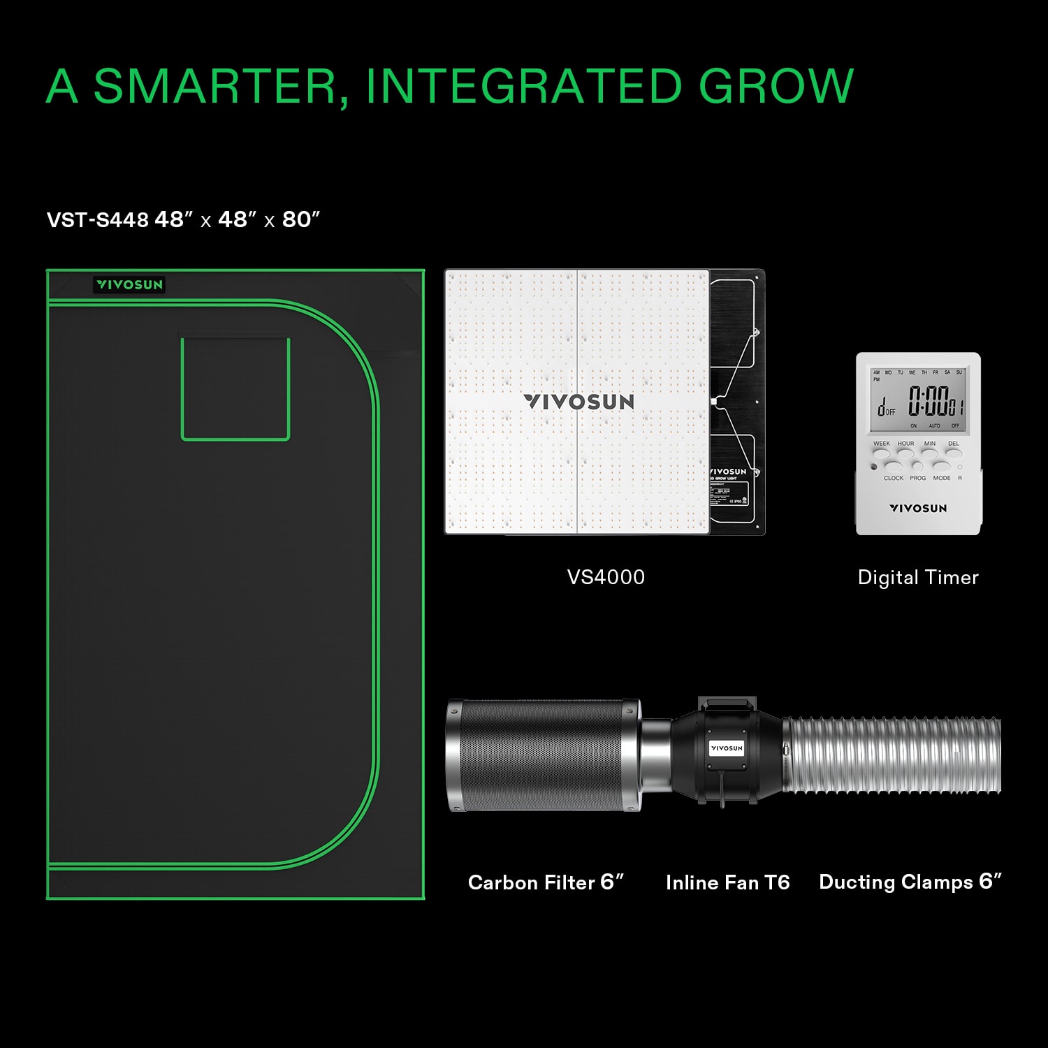 VIVOSUN GIY 4 x 4 ft. Standard Grow Kit Grow Tent Kit Hydroponic Indoor Growing Systemwith VS4000 LED Grow Light, 48" x 48" x 80"