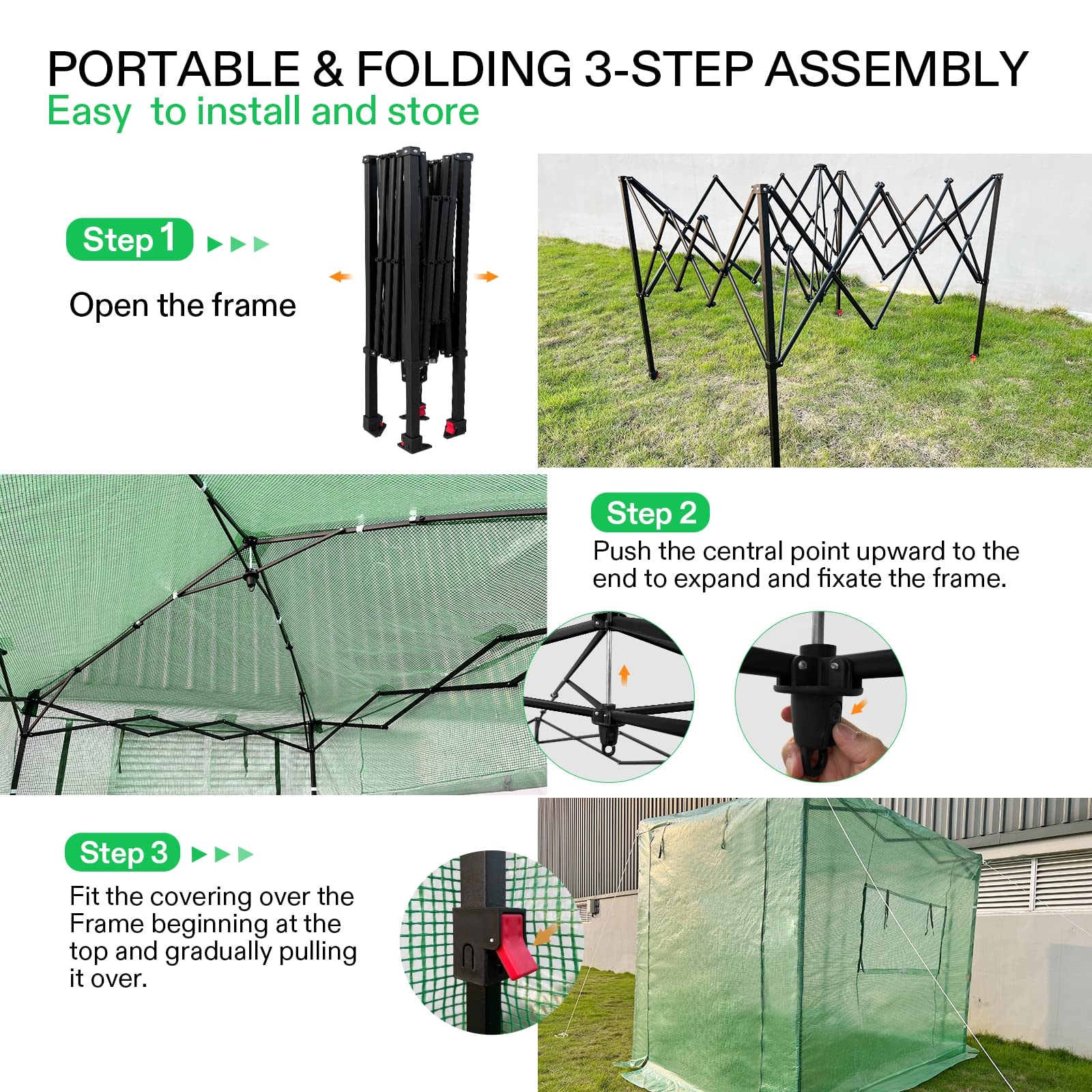 VIVOSUN 8'x6' Portable Walk-in Greenhouse with PE Cover, Instant Pop-up and Walk-in Folding, Roll-Up Zipper Entry Doors and 2-Side Viewing Windows, Easy Setup for Plants Outdoor