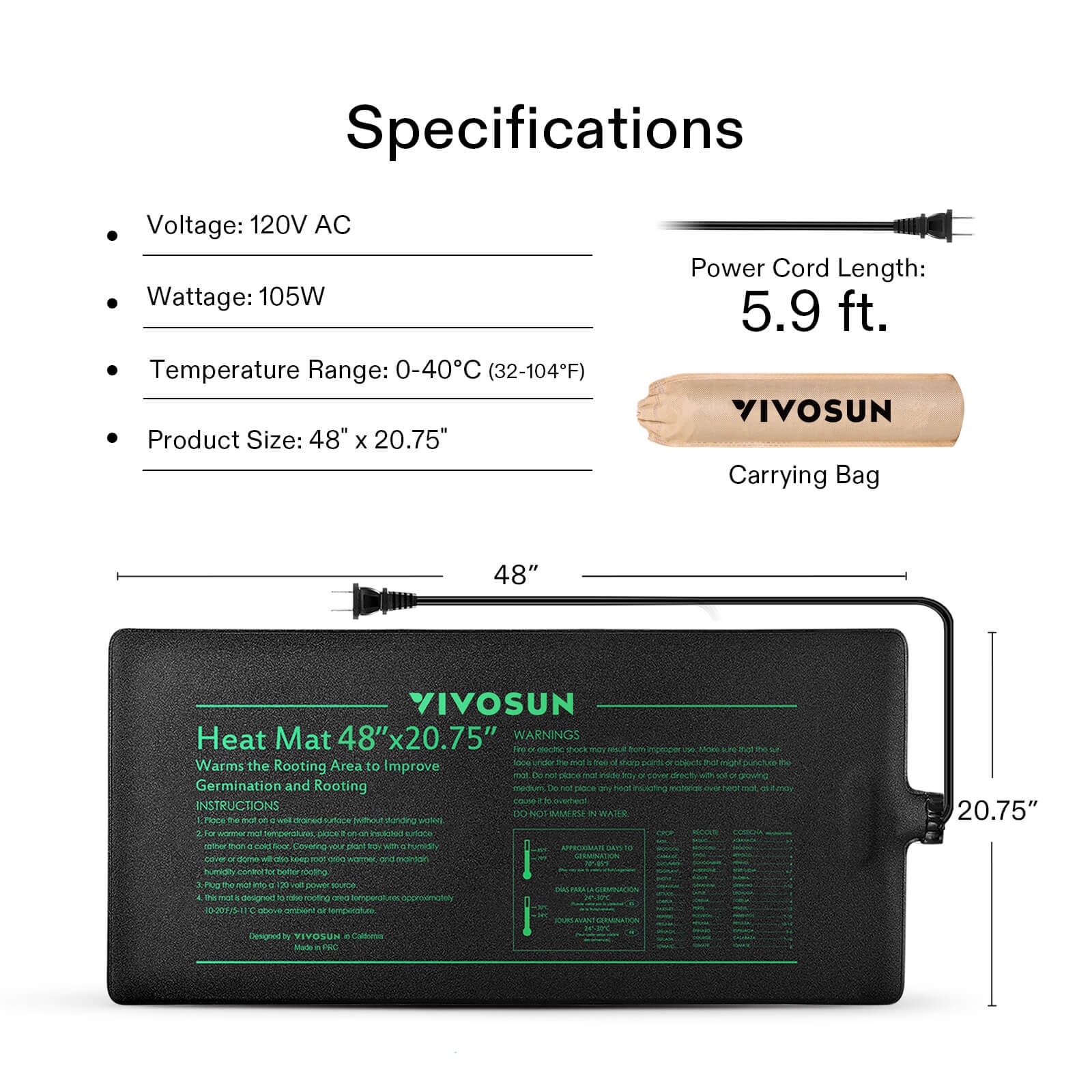 VIVOSUN 10x20 Seedling Heat Mat and Digital Thermostat Combo Set