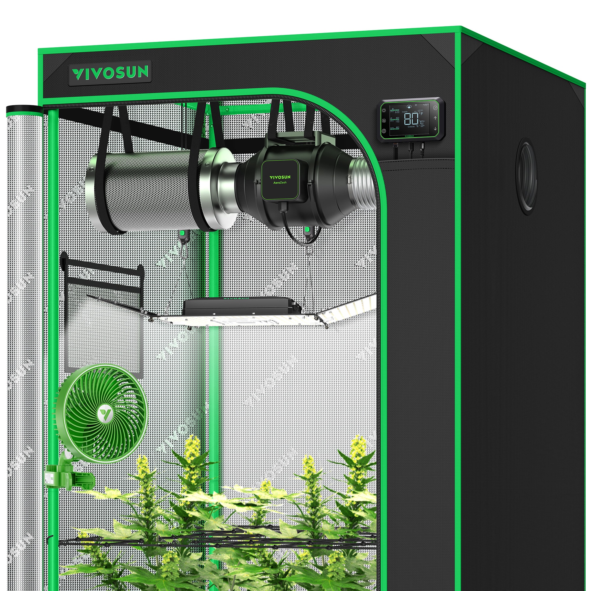Smart Grow Tent Kit GIY-SGS-42 4x2, 2-Plant Complete System, with WiFi E42A Controller, 200W AeroLight Wing LED Grow Light, 4-inch AeroZesh S4 Ventilation Combo, and AeroWave E6 Clip-on Fan