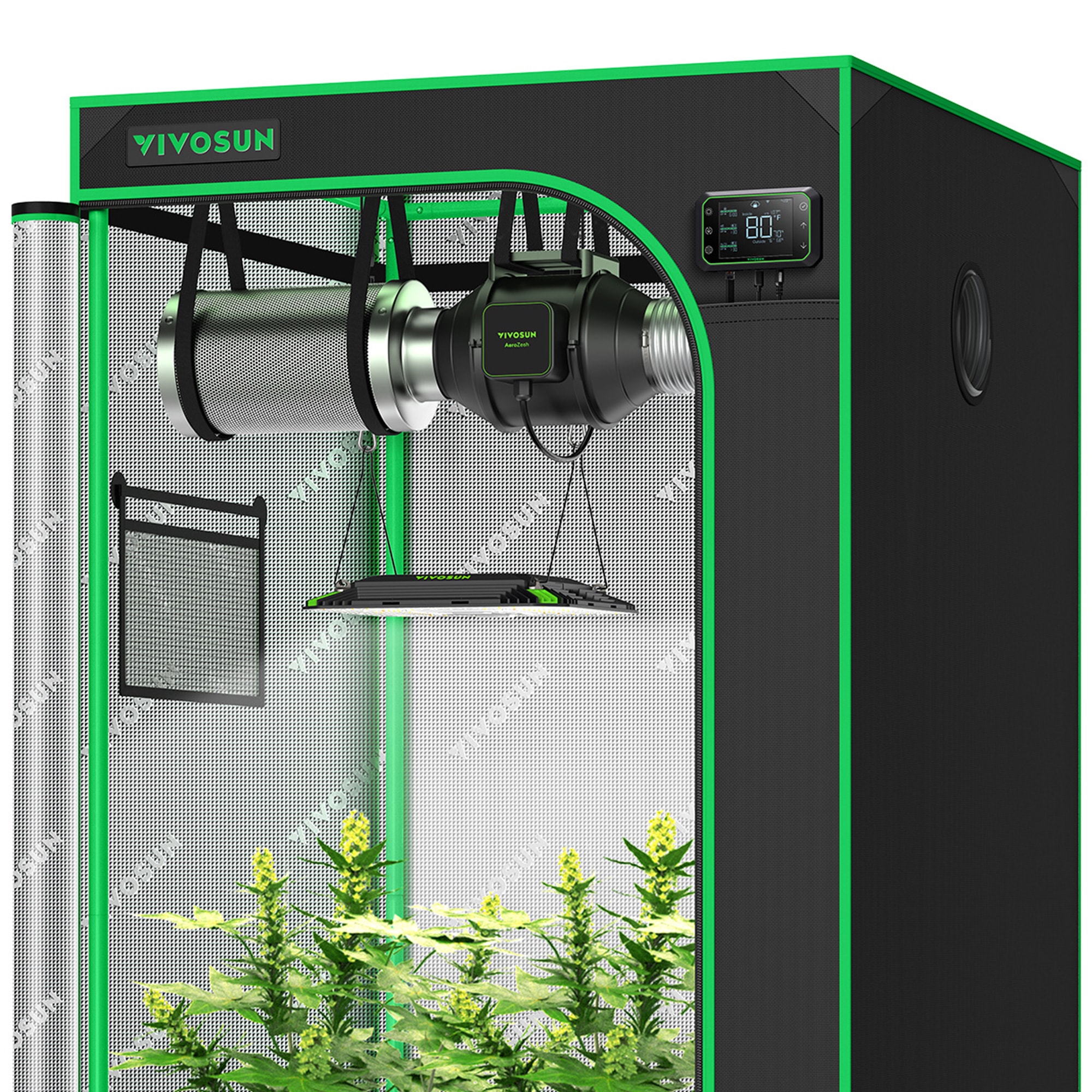 VIVOSUN GIY 3 x 3 ft. Smart Grow System Kit Grow Tent Kit Hydroponic Indoor Growing System with AeroLight 100W, AeroZesh 4'' Air Filtration Kit, 36'' x 36'' x72''