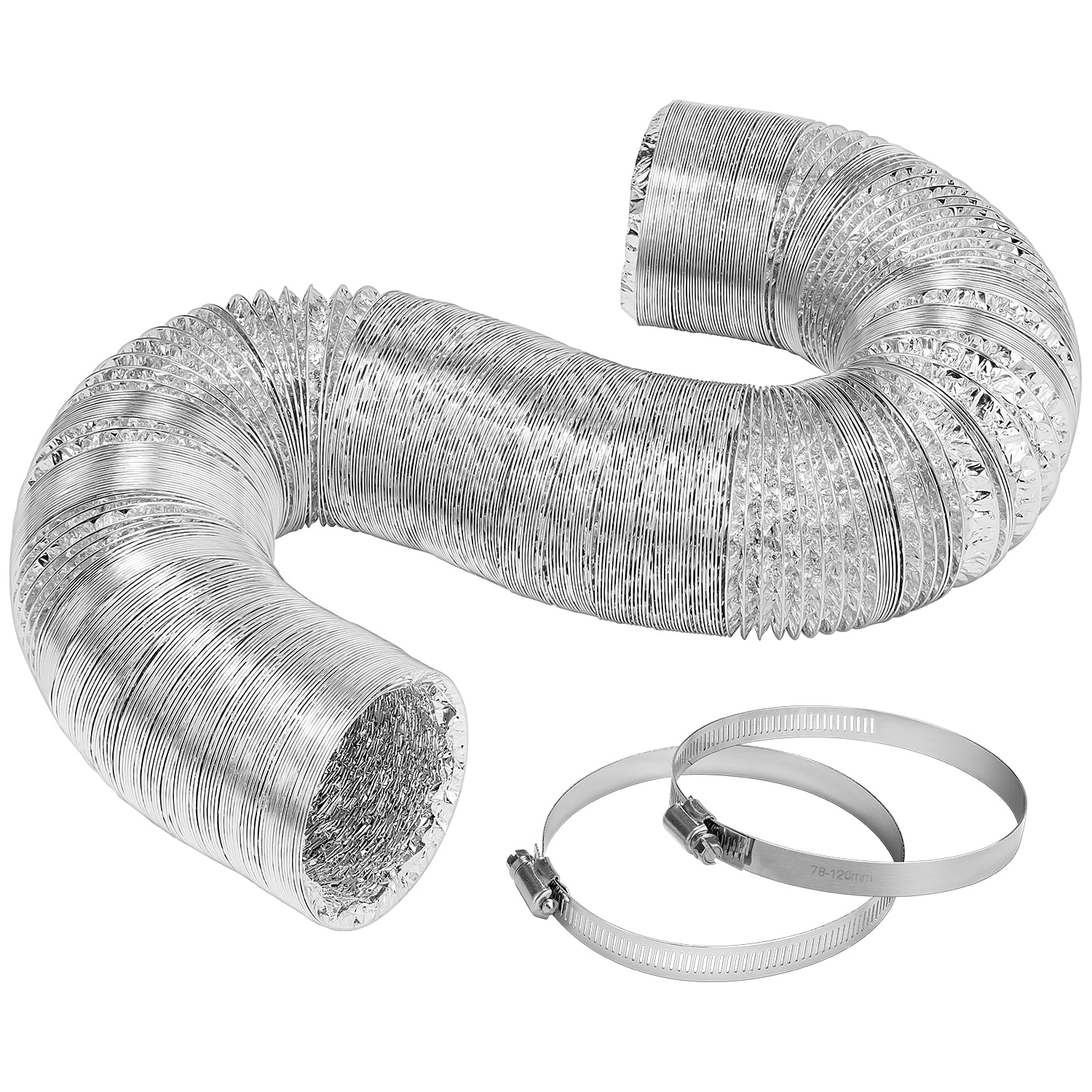 VIVOSUN 6 Inch 8 Feet Non-Insulated Flex Air Aluminum Ducting for Ventilation w/ 2pcs 6 Inch Stainless Steel Clamps
