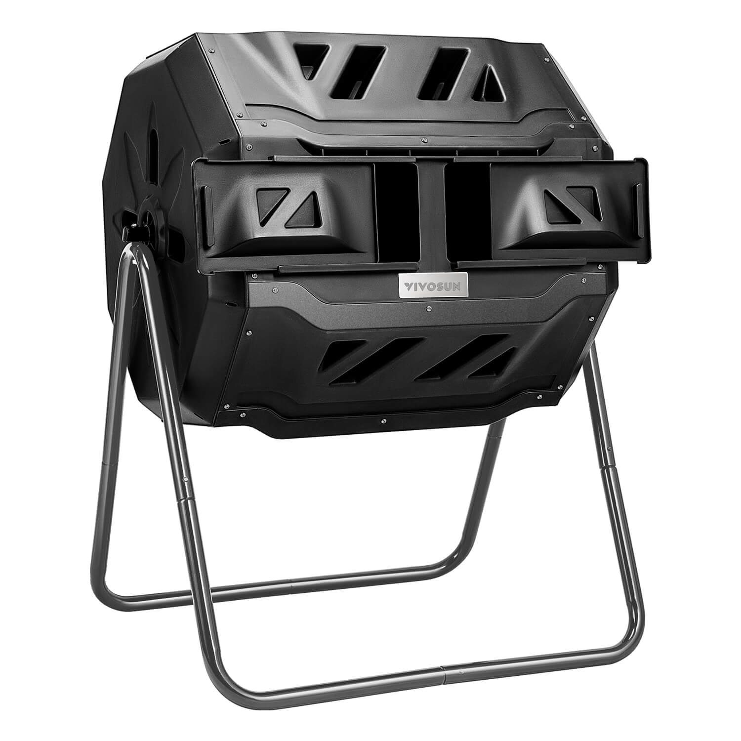 VIVOSUN Outdoor Tumbling Composter Dual Rotating Batch Compost Bin, 43 Gallon Black Door