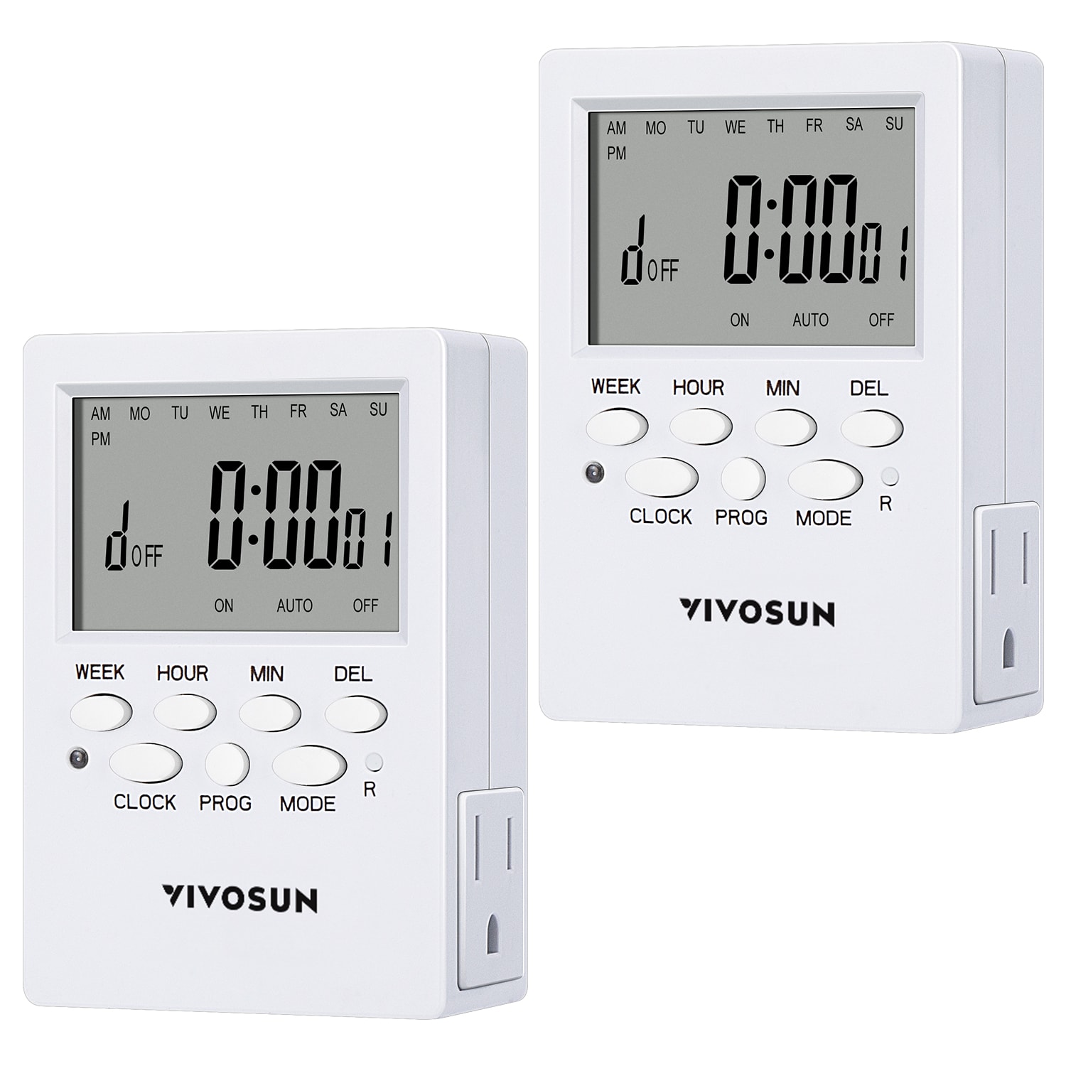 VIVOSUN 7 Day Programmable Digital Timer with Dual Outlet, 20 On/Off UL Listed Heavy Duty Plug-in Outlet Timer with Countdown Setting, Indoor for Lamp, Fan, Heater, Humidifiers, Aquarium (1 Pack)