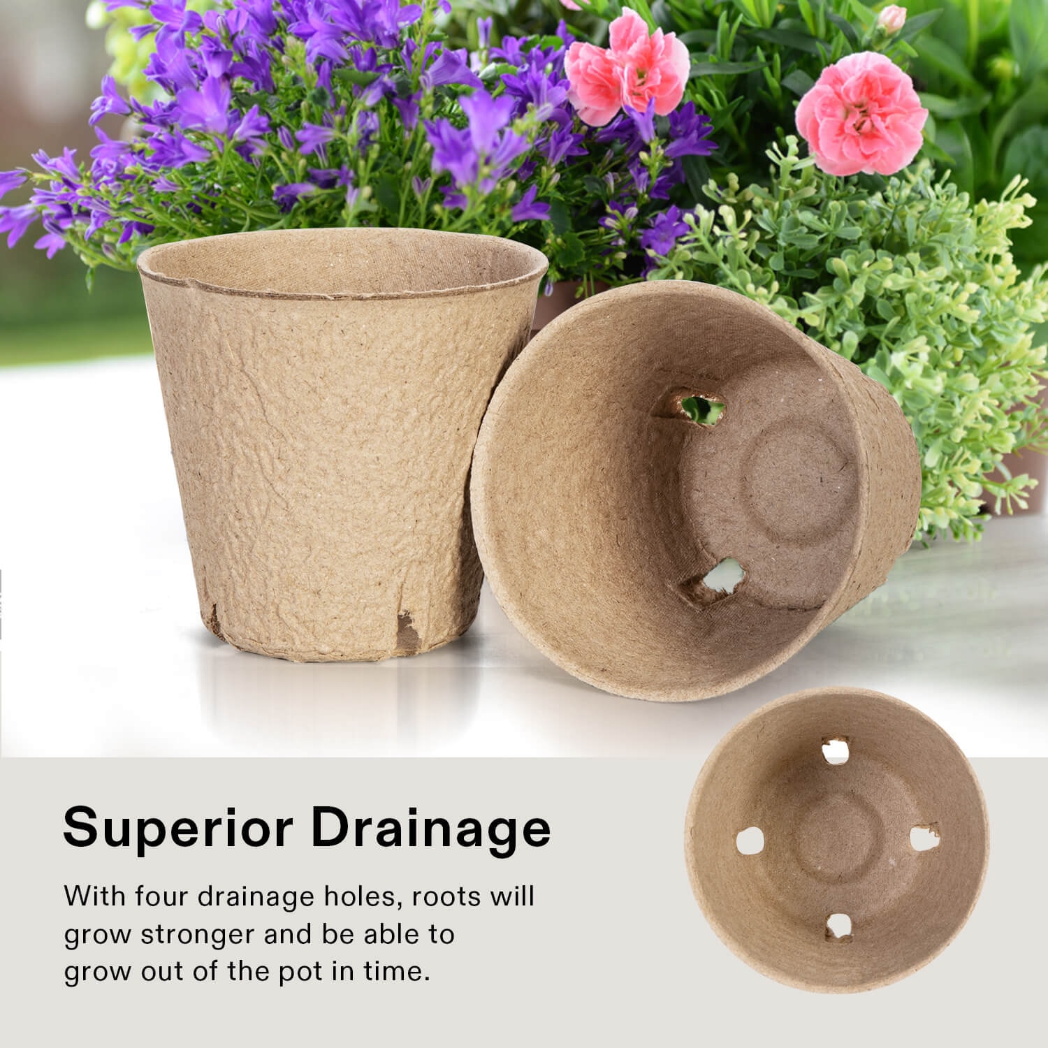 Peat Pots, 60 Packs 3.15-Inch Seed Starting Pots with Drainage Holes