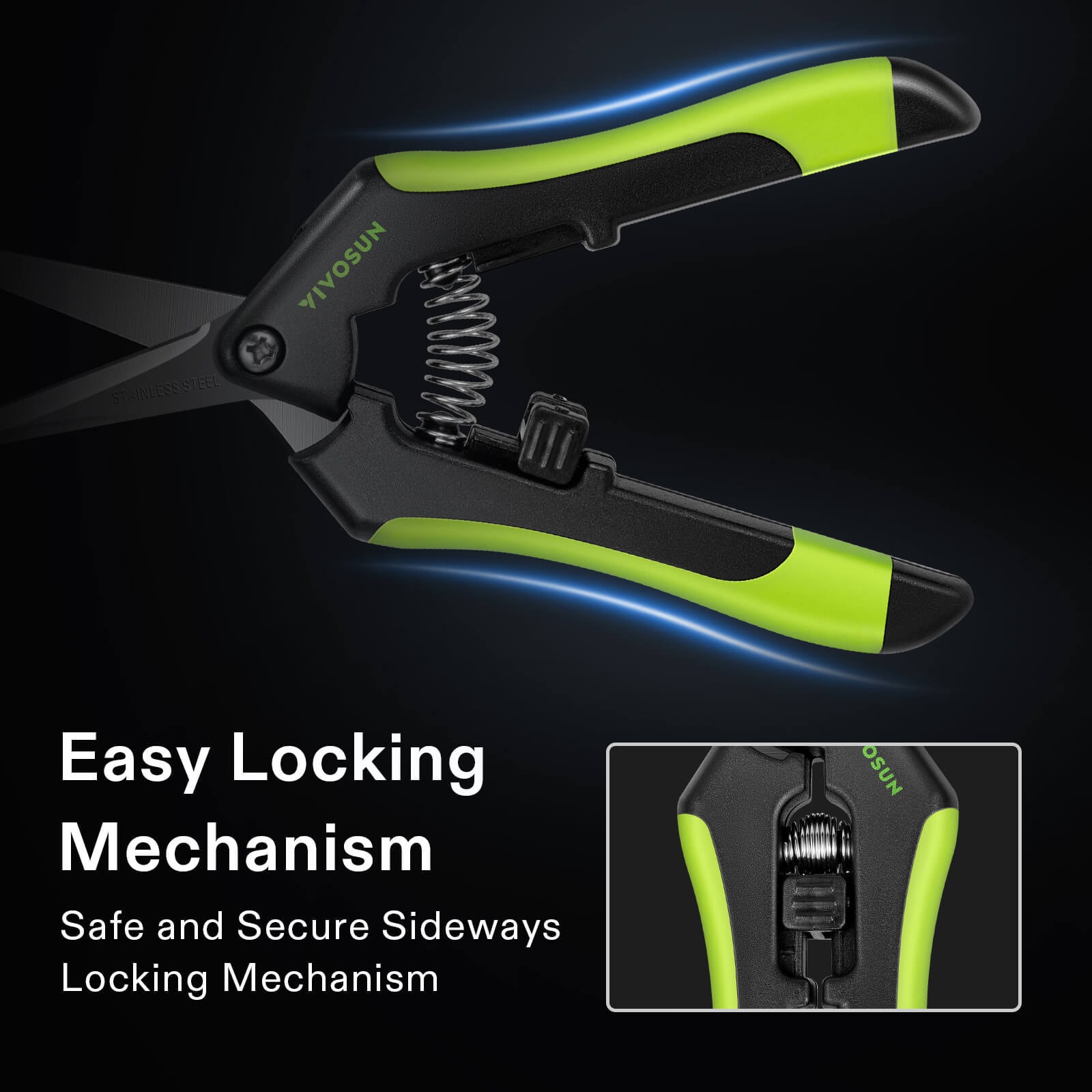 Gardening Hand Pruner Pruning Shear with Straight Stailess Steel Blades, Black-and-Green