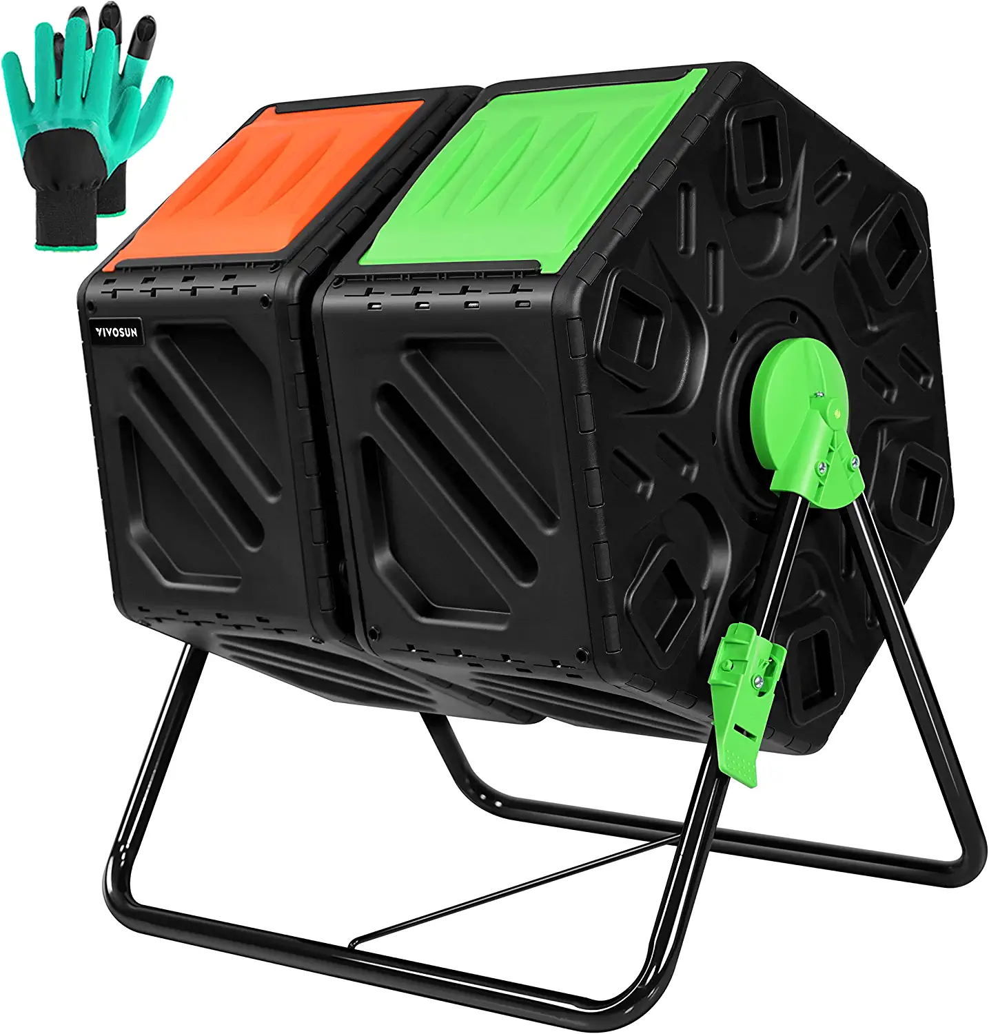 VIVOSUN Dual Chamber Tumbling Composter, 2X 18.5 Gallon Compost Bin, Heavy-Duty Compost Tumbler w/Sliding Door, Lockable Brake and Rotating Design, Outdoor