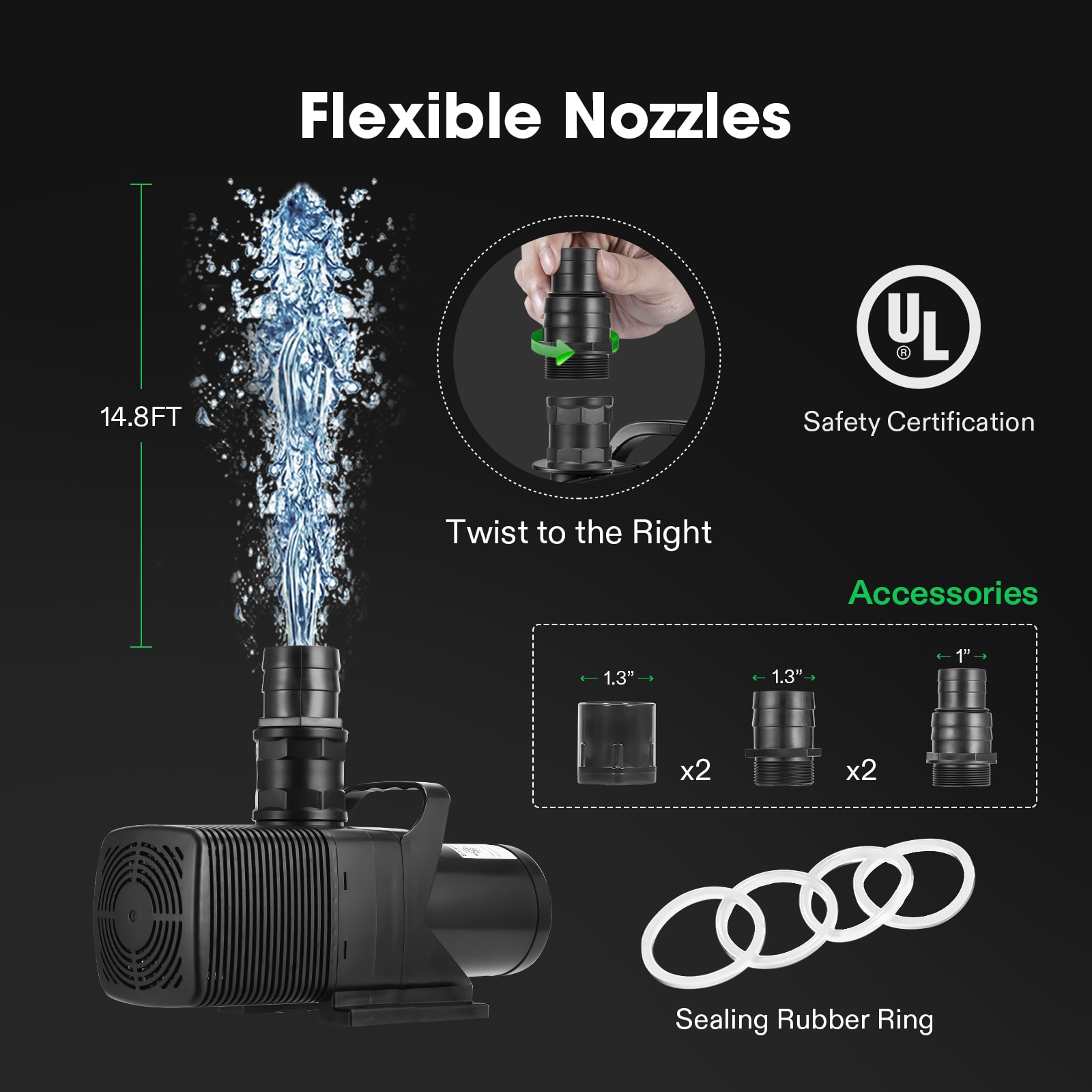 VIVOSUN 3567 GPH Submersible Ultra-Quiet Water Pump 130W w/ 20.3 ft. Power Cord & High Lift for Pond, Waterfall, Fish Tank, Statuary, or Hydroponics