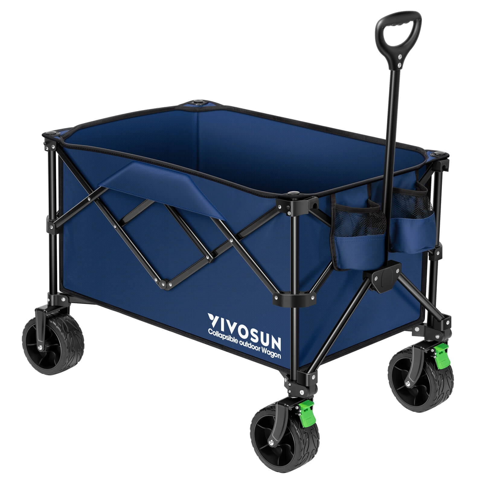 VIVOSUN Folding Collapsible Wagon Utility Outdoor Camping Beach Cart with Universal Wide Wheels & Adjustable Handle, Blue