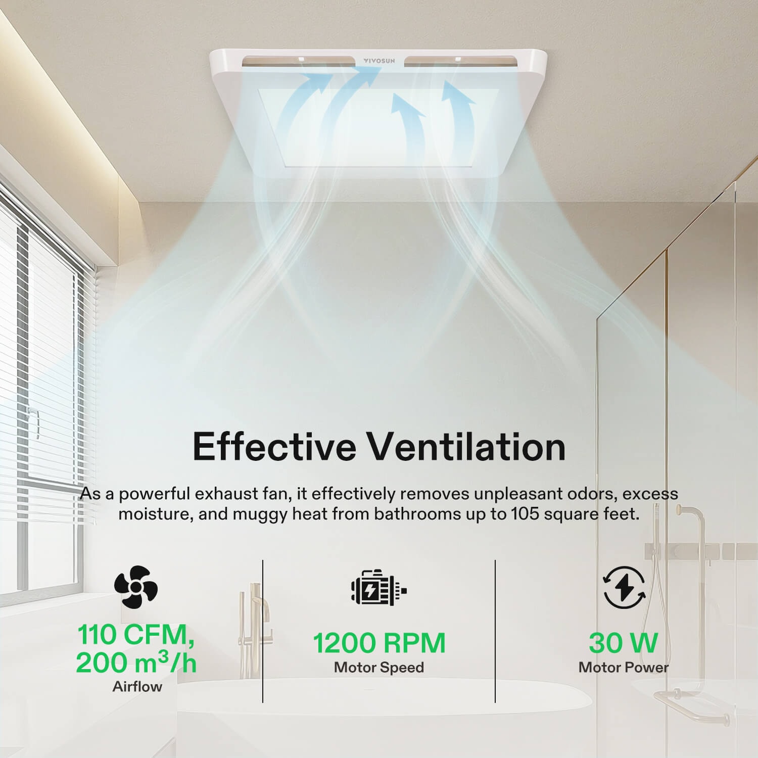 Bathroom Ventilation and Exhaust Fan with LED Light, 4 Inch, 110 CFM
