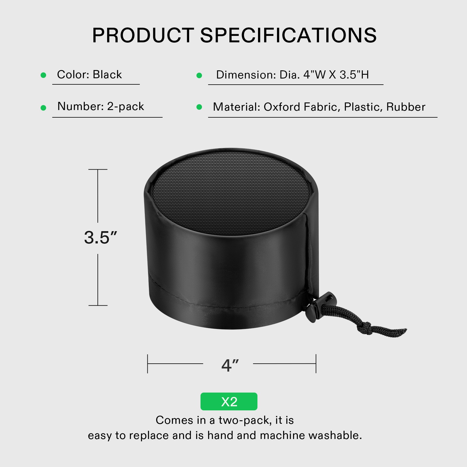 8" Grow Tent Duct Filter Vent Cover w/ Elastic Band and Fixed Buckle, 2 Pcs