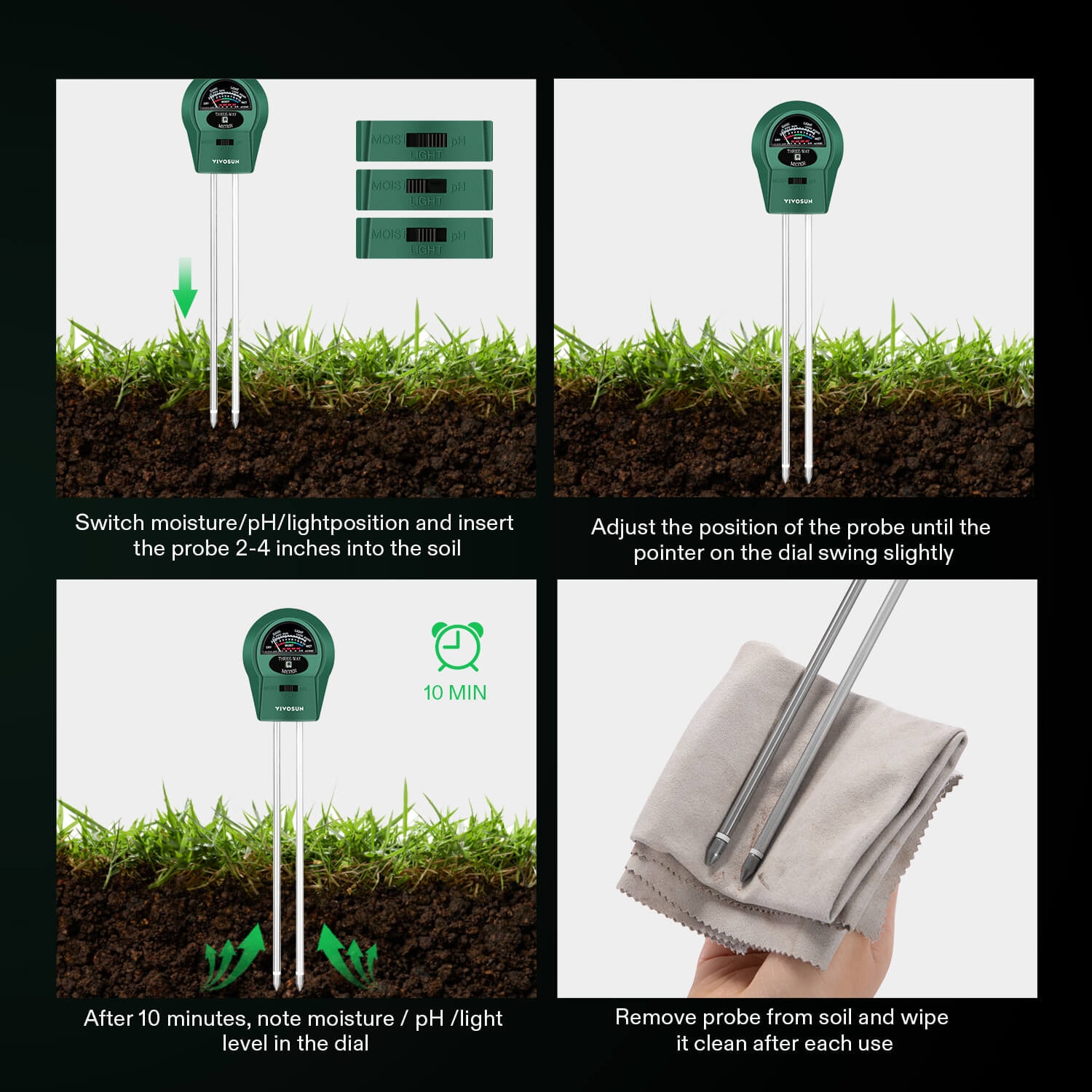 3-in-1 Soil Tester, Plant Moisture, Light & PH Tester