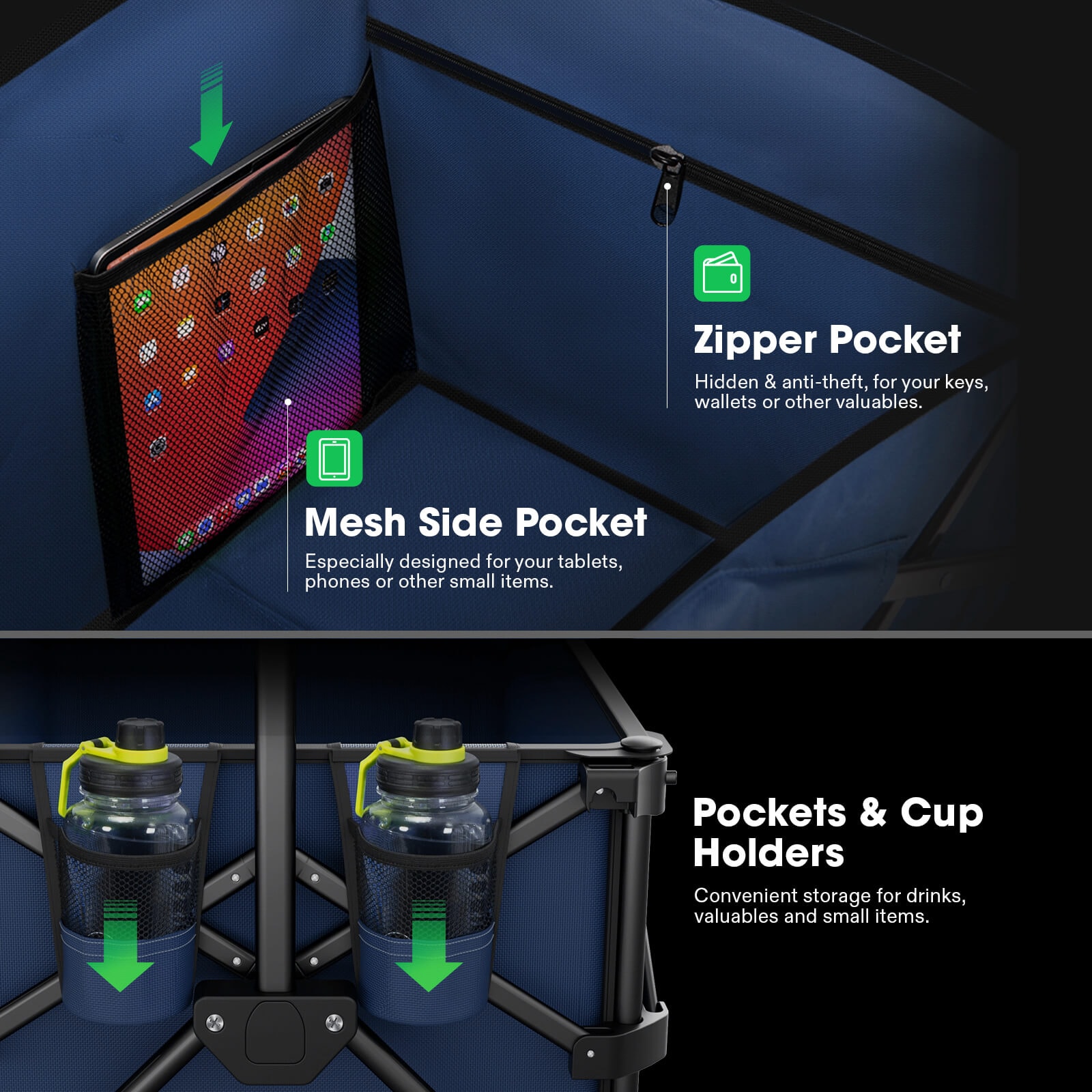 VIVOSUN Folding Collapsible Wagon Utility Outdoor Camping Beach Cart with Universal Wide Wheels & Adjustable Handle, Blue