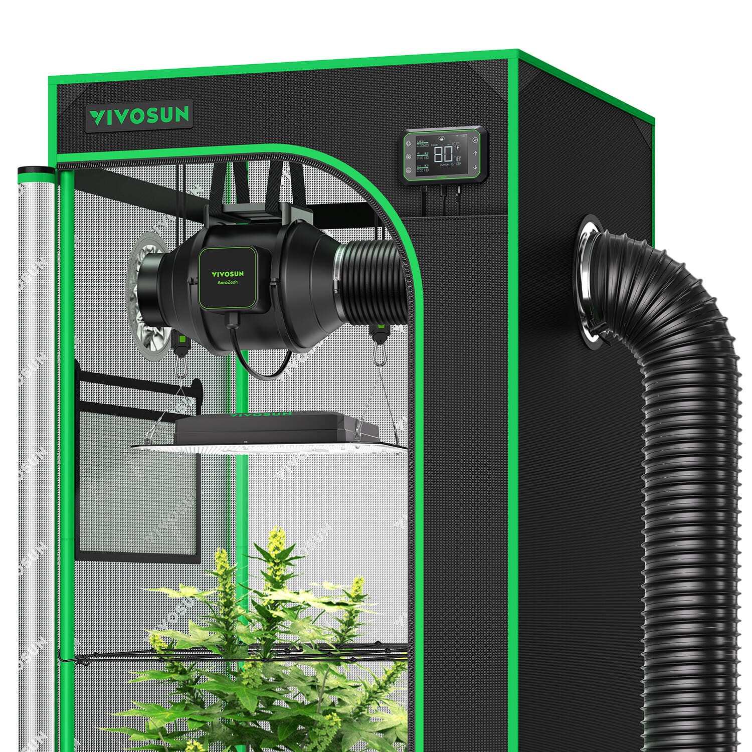 Smart Grow Tent Kit GIY-SE-44 4x4, 4-Plant Complete System, with WiFi E42A Controller, 2x 200W AeroLight Wing LED Grow Light, and 6-inch AeroZesh S6 Ventilation Combo