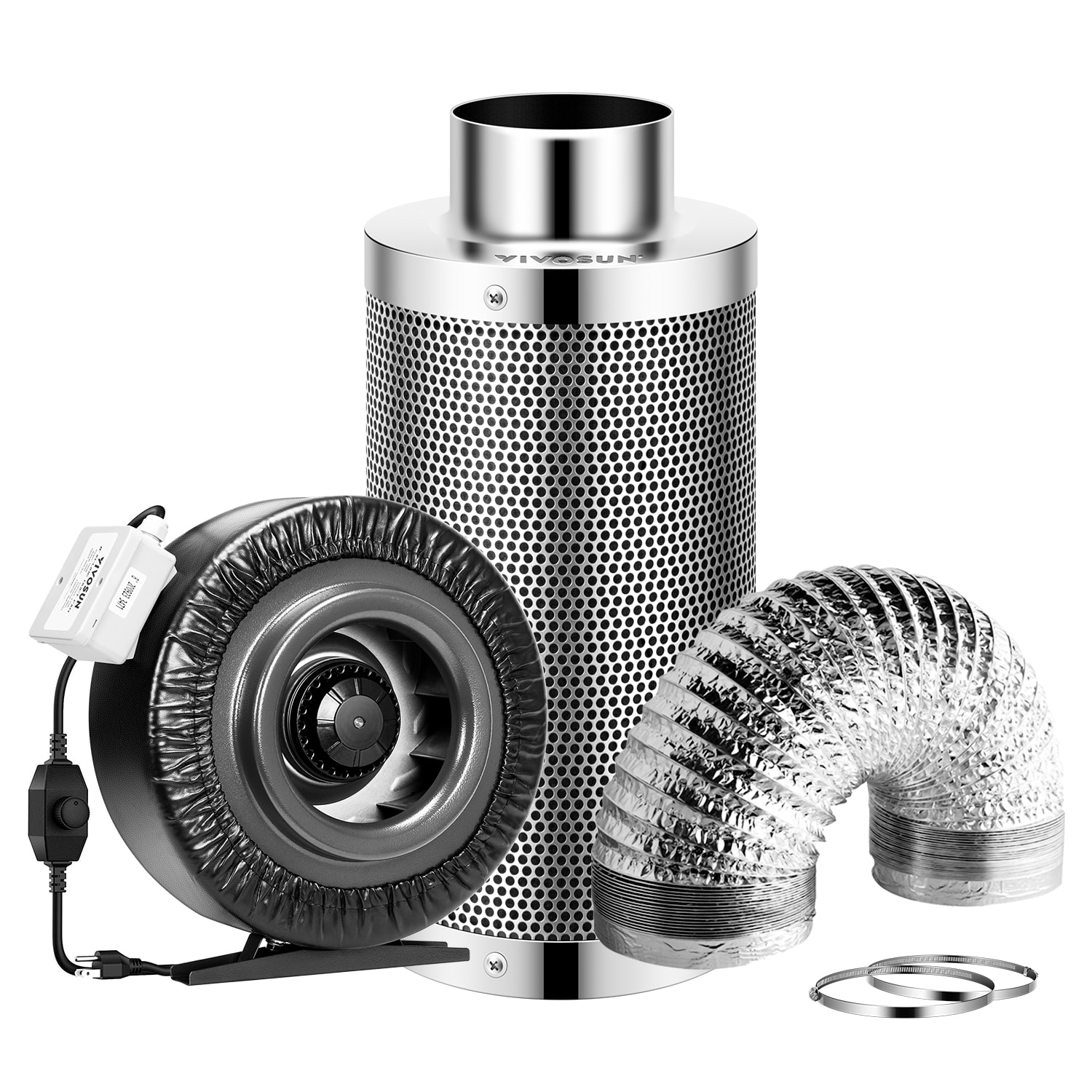 VIVOSUN 6 Inch 440 CFM Inline Fan with Speed Controller, 6 Inch Carbon Filter and 8 Feet of Ducting, Air Filtration Combo for Grow Tent Ventilation
