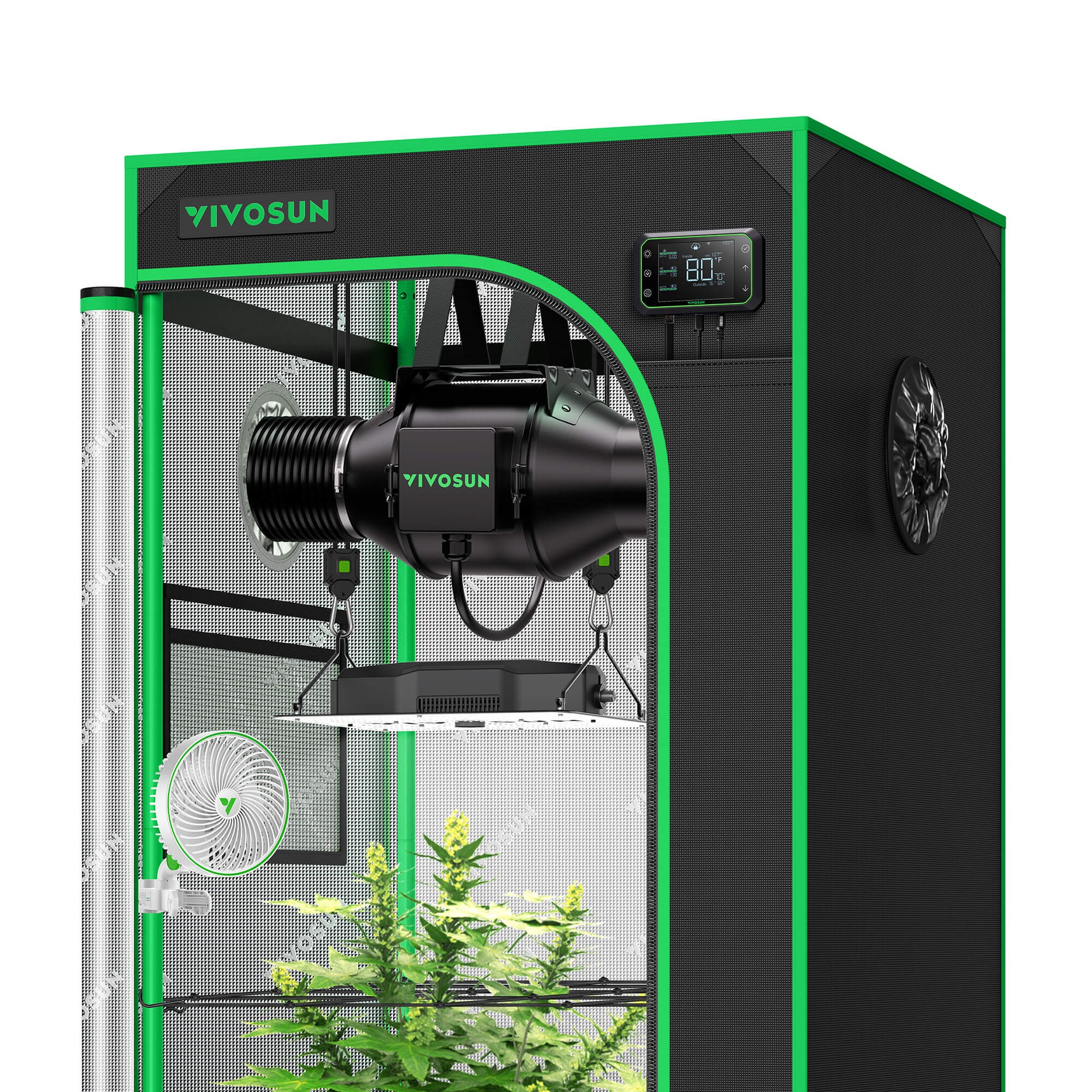 Smart Grow Tent Kit GIY-SGS-105 Lite 10x5, 12-Plant Complete System, with WiFi E42A Controller, 2x 650W VSFD6500 LED Grow Light, and 8-inch AeroZesh G8 Ventilation Combo