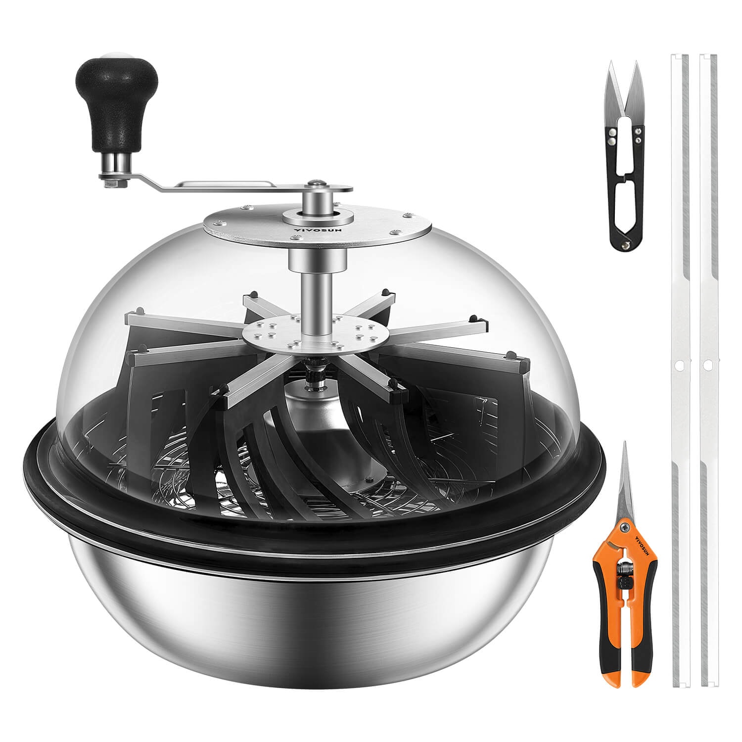 VIVOSUN 16 inch Bud Leaf Bowl Trimmer- Clear Visibility Dome, Sharp Stainless Steel Blades for Spin Cut & Solid Metal Gear Box, Hand Pruner Included ( Upgraded Version )