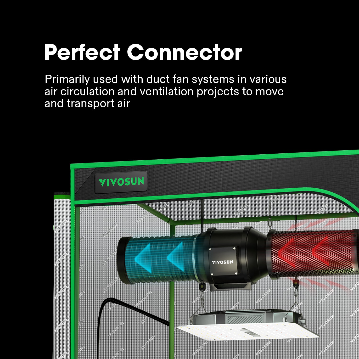 VIVOSUN 6 Inch 8 Feet Black Non-Insulated Flex Air Aluminum Ducting for Ventilation w/ 2pcs 6 Inch Stainless Steel Clamps