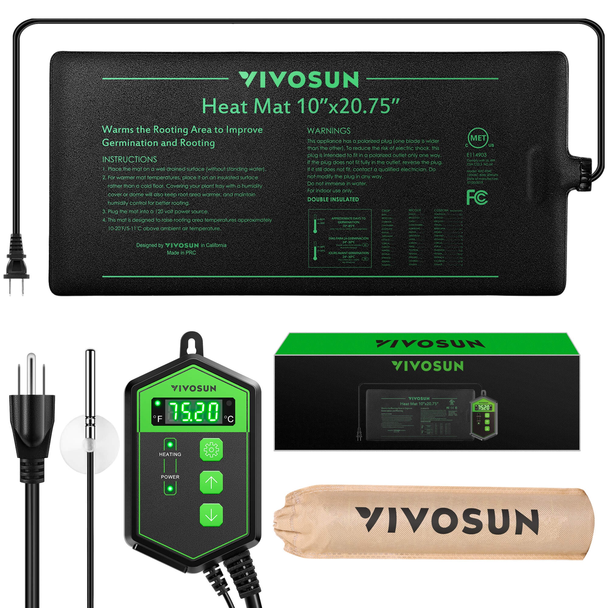 VIVOSUN 10x20 Seedling Heat Mat and Digital Thermostat Combo Set