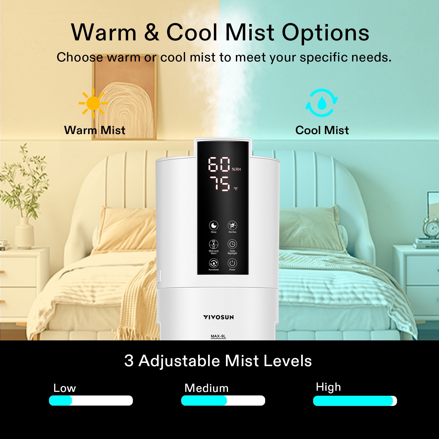 9L 2-in-1 Top Fill Cool & Warm Mist Air Humidifier