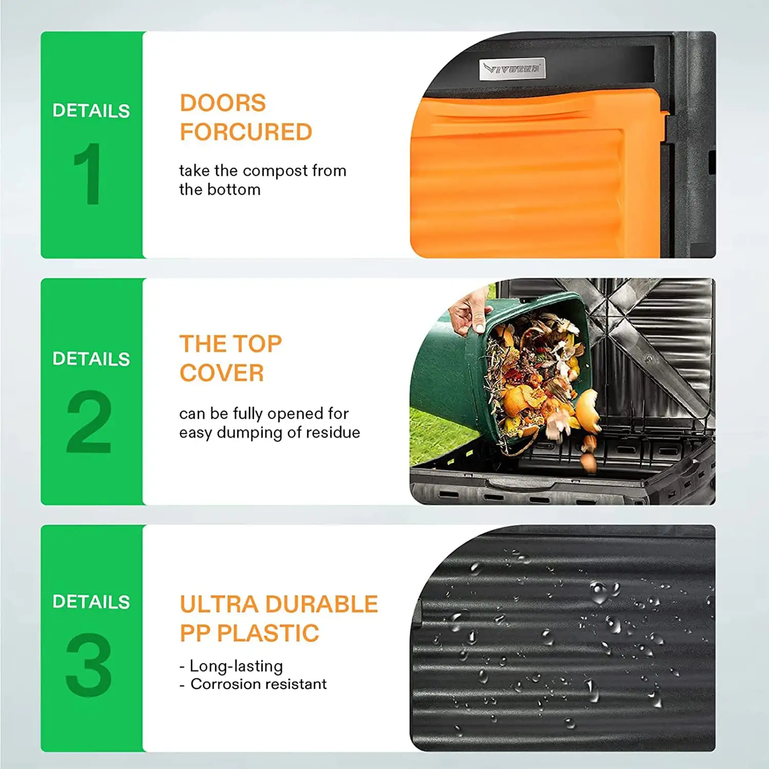 VIVOSUN Compost Bin 80Gallon (300L), Outdoor Composter W/ Large Capacity & Easy Assembling, Compost Barrel for Fast Creation of Fertile Soil
