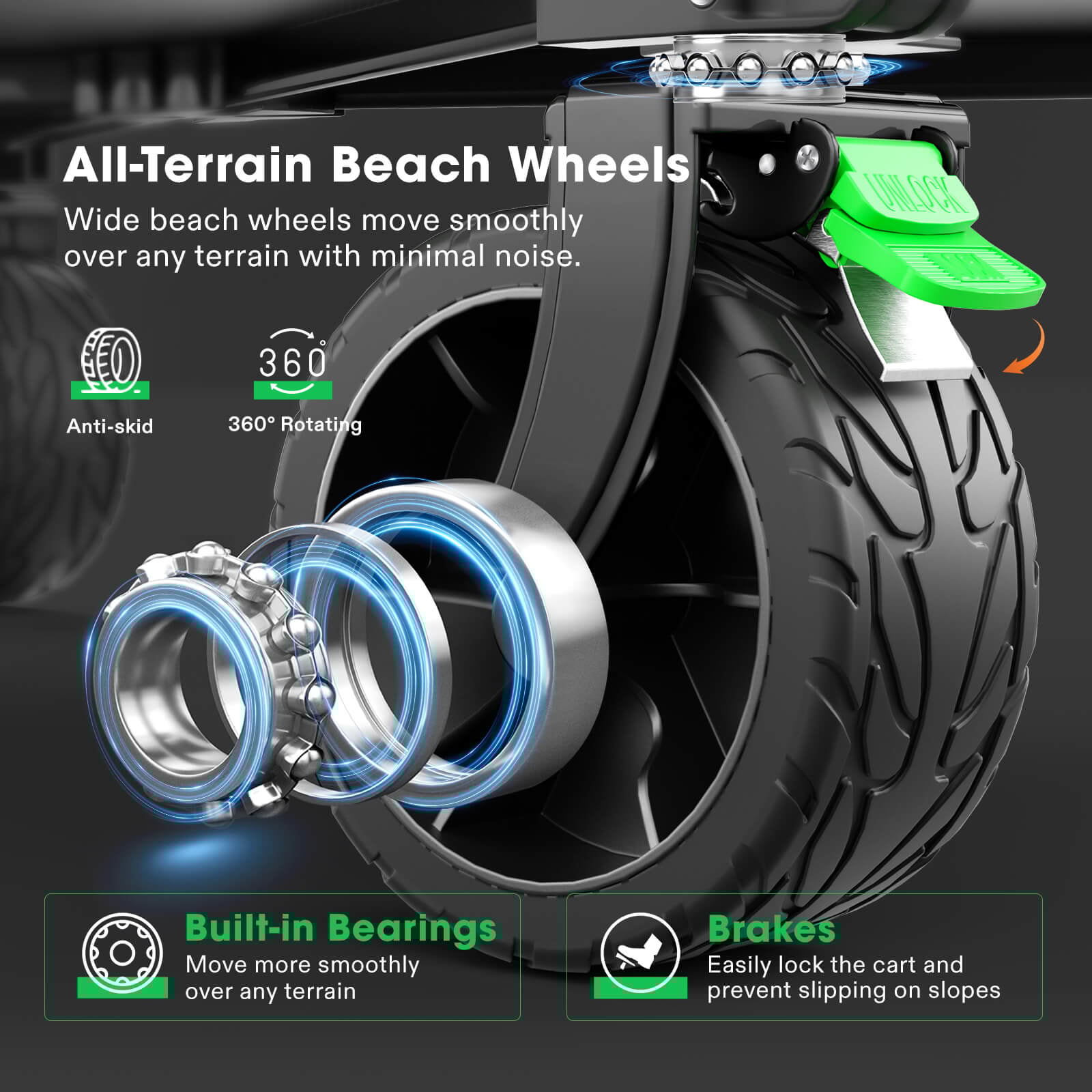 VIVOSUN Folding Collapsible Wagon Utility Outdoor Camping Beach Cart with Universal Wide Wheels & Adjustable Handle, Blue