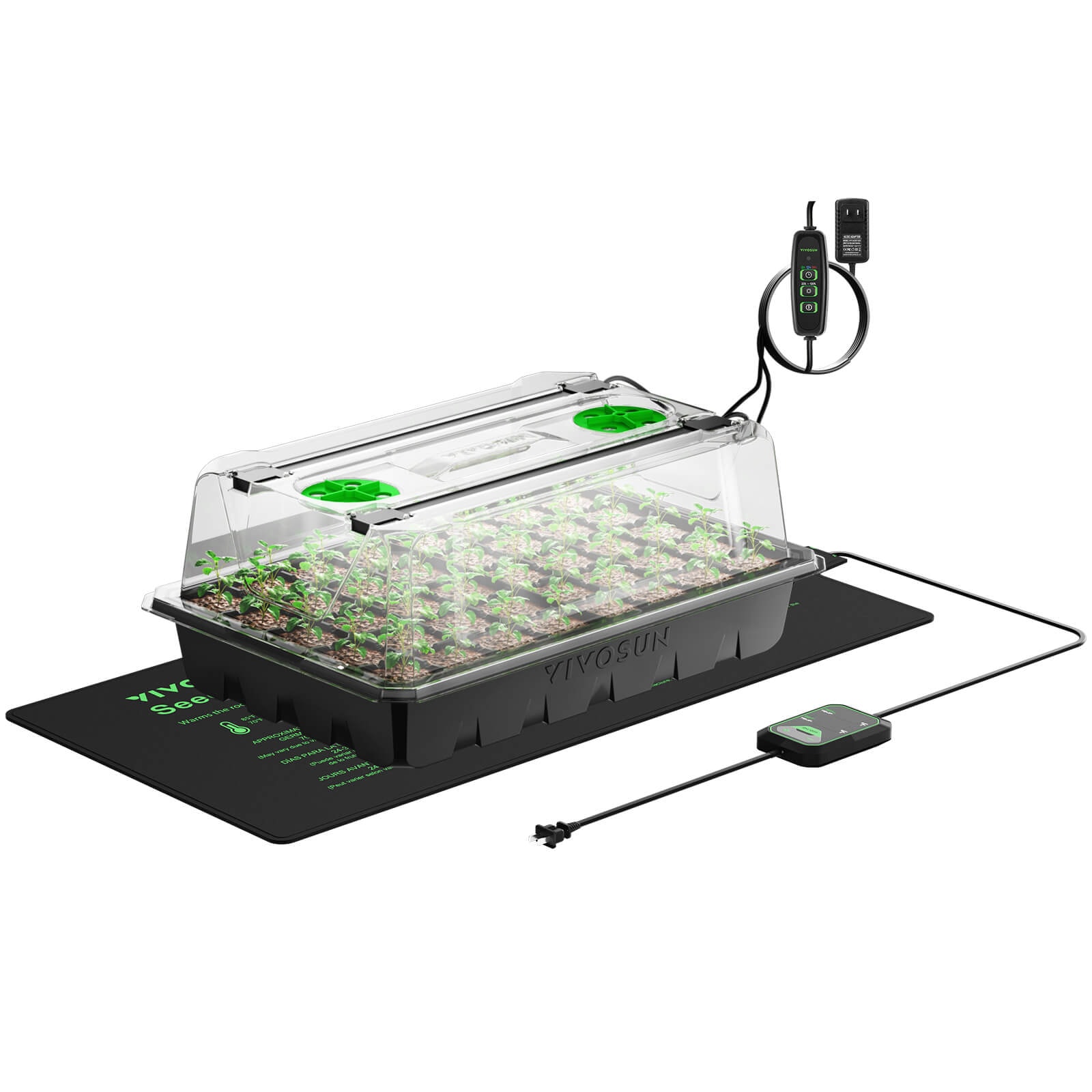 1-Pack 40-Cell Seed Starter Trays with 1 Set of LED Lights and 10"x20.75" Seedling Heat Mat