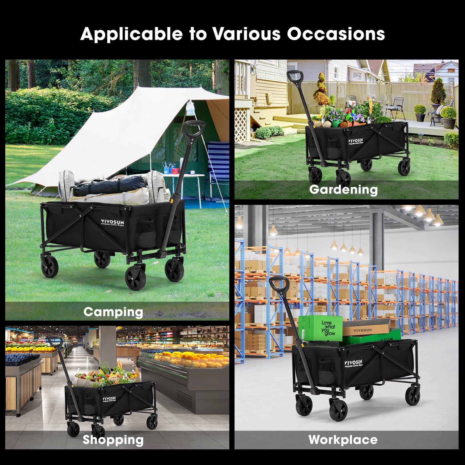 Collapsible Folding Wagon, 70L, Black