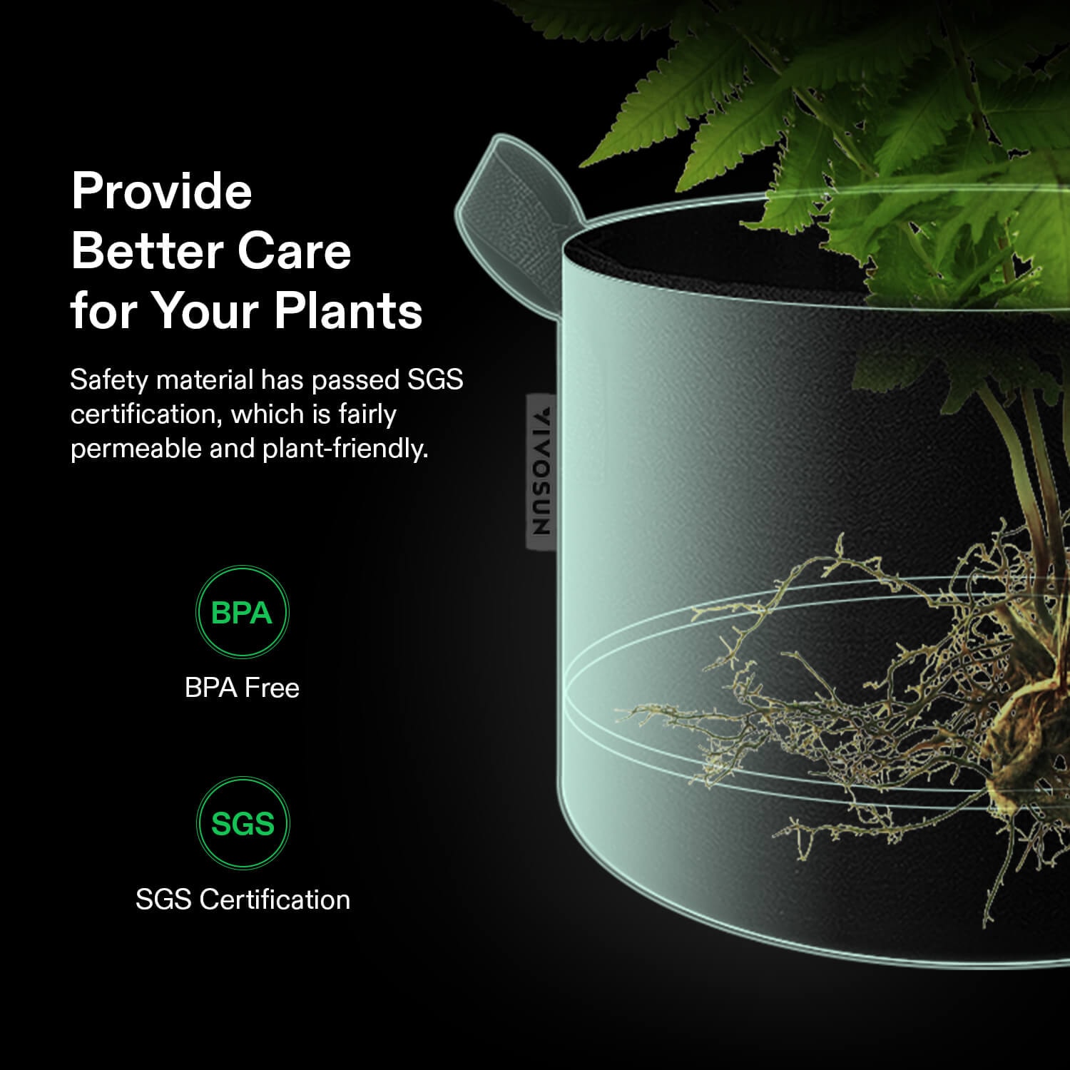 VIVOSUN 1 Gallon Grow Bags 5-Pack Black Thickened Nonwoven Fabric Pots with Handles