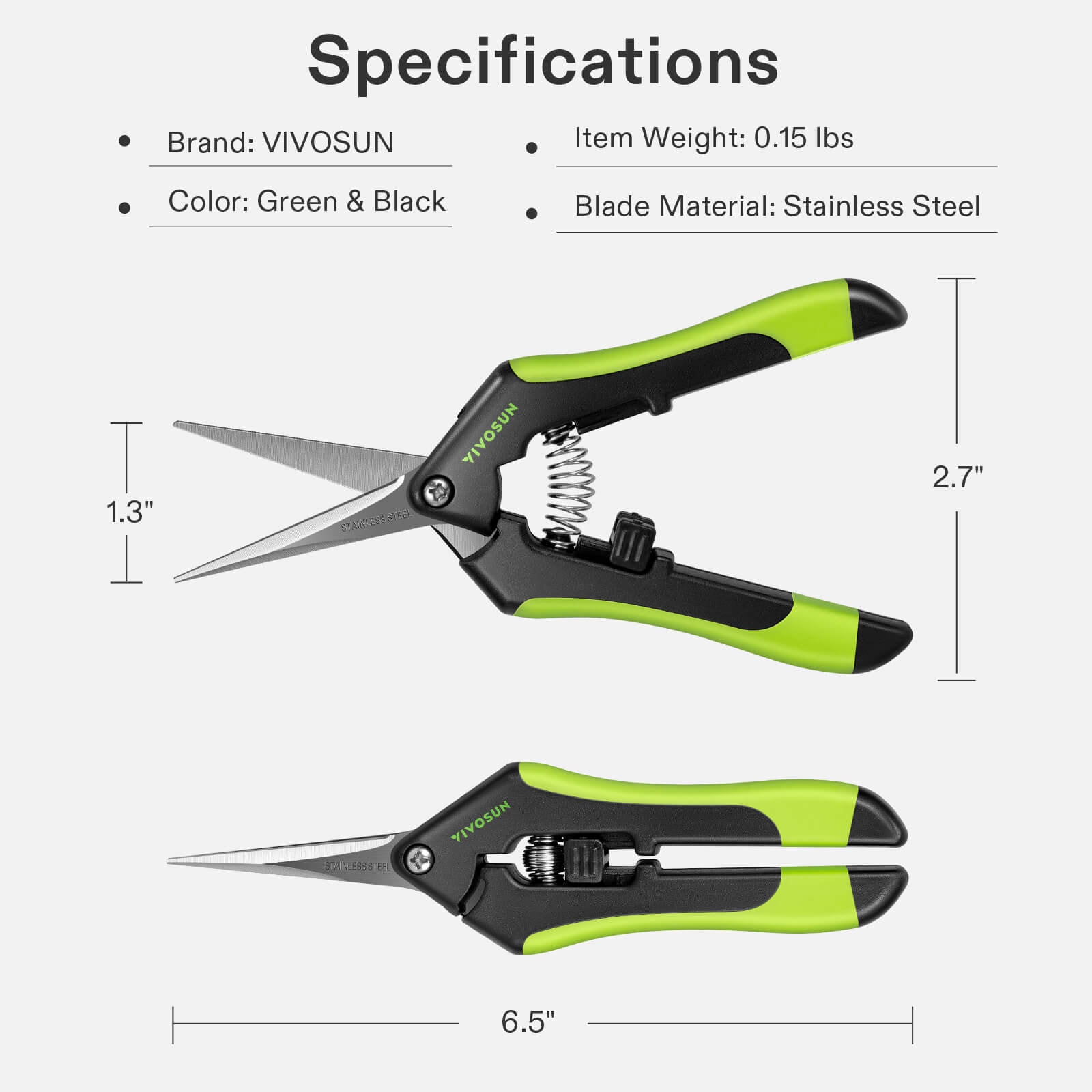 Gardening Hand Pruner Pruning Shear with Straight Stailess Steel Blades, Black-and-Green