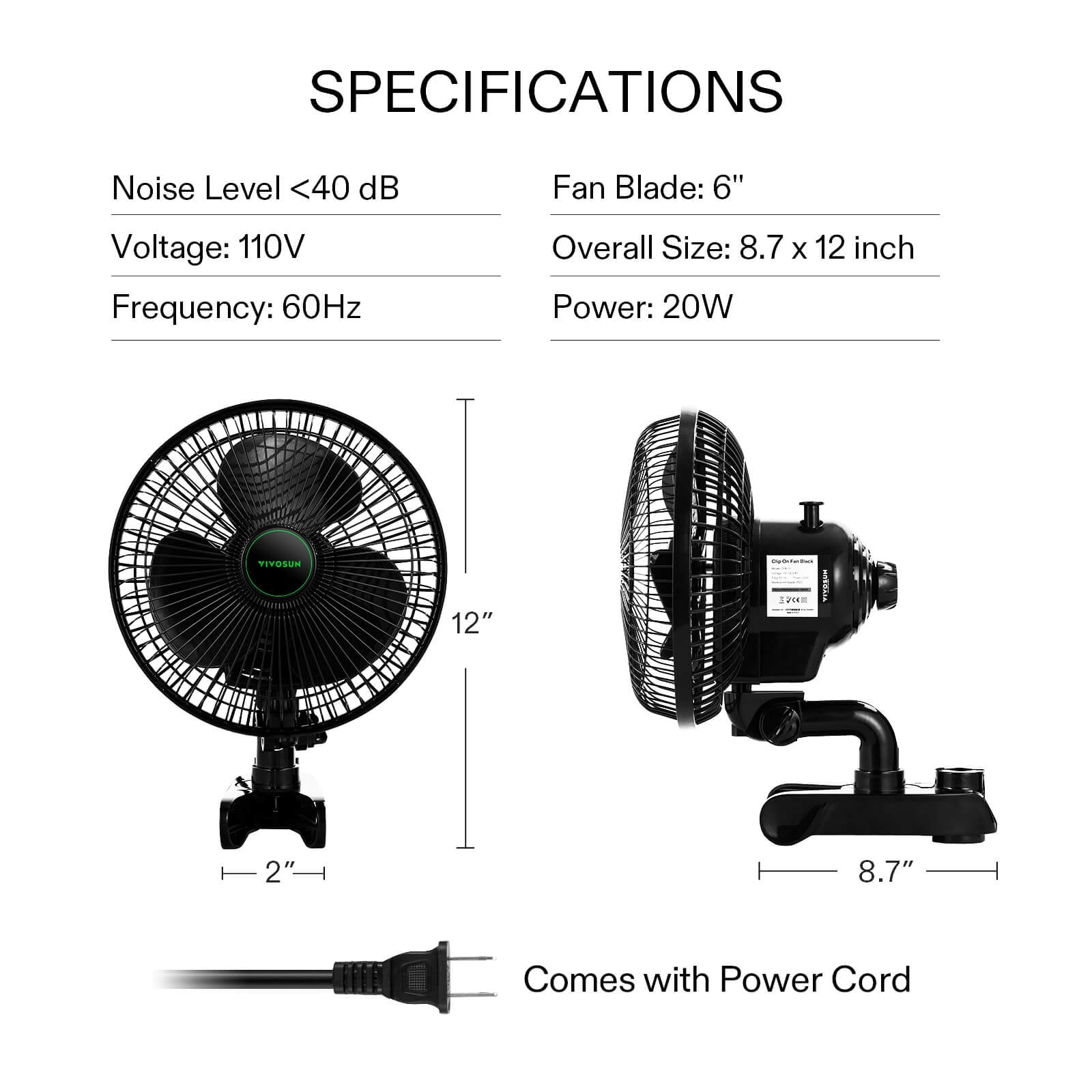 VIVOSUN AeroWave A6 Patented Clip-On Fan Oscillate Fan For Air Circulation with 2-Speed Adjustment, 2 Pack - White