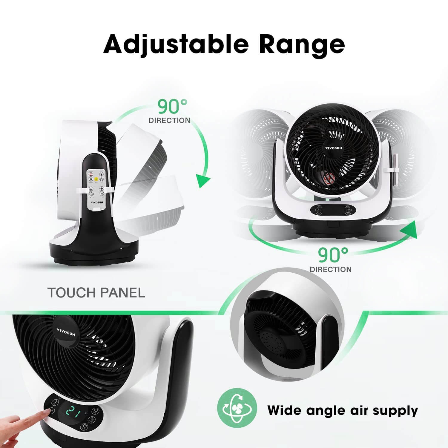 VIVOSUN 13 Inch Air Circulator Fan, Strong Wind Floor Fan, Table Fan, 3 Speeds Settings, with Remote Control for Home, Dorm, Office, ETL Certified