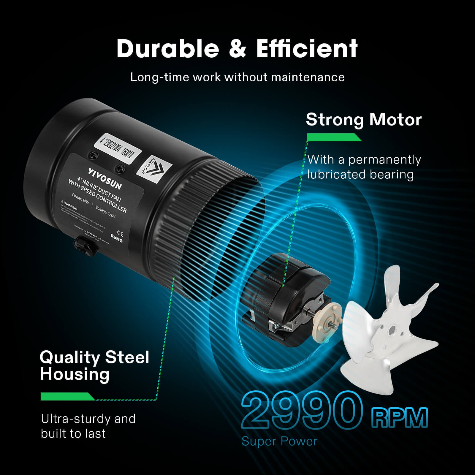 Inline Booster Duct Fan 4” 106 CFM with Speed Controller