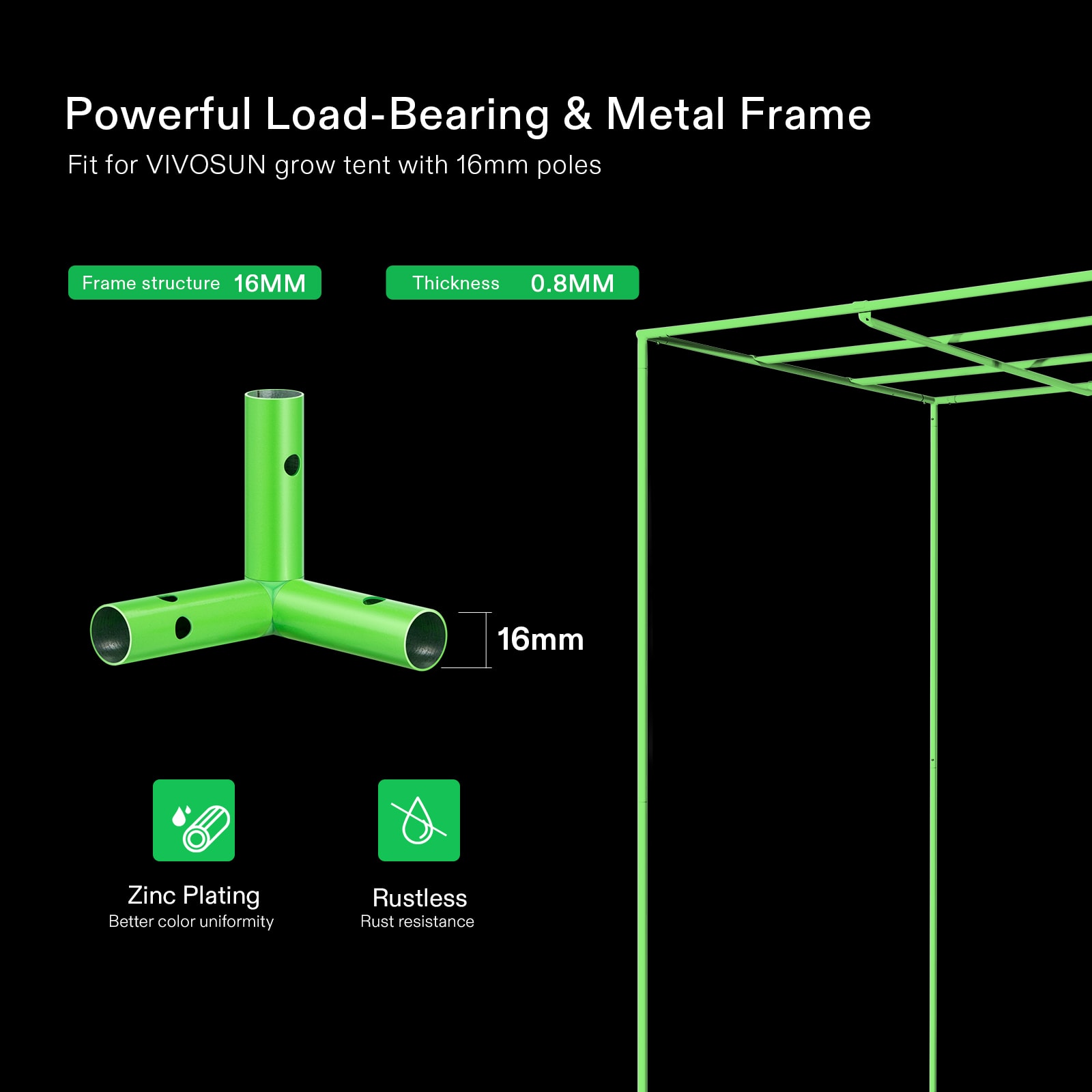 16mm Grow Tent Corner Only for VIVOSUN Grow Tents, 2 Pieces