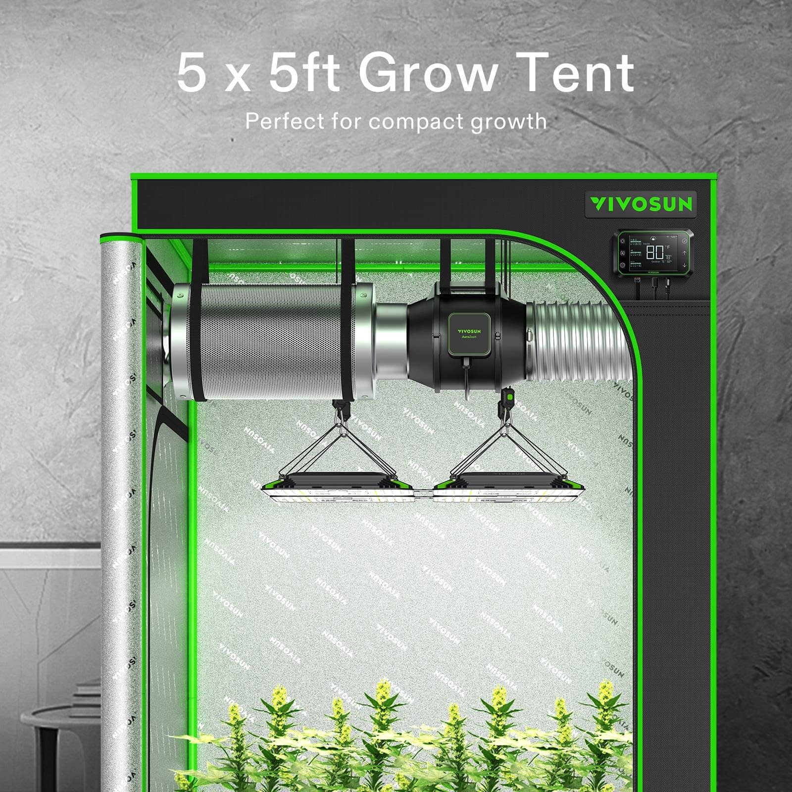 VIVOSUN Standard 5x5 Grow Tent, Advanced Hydroponic Indoor Tent 60" x 60" x 80"
